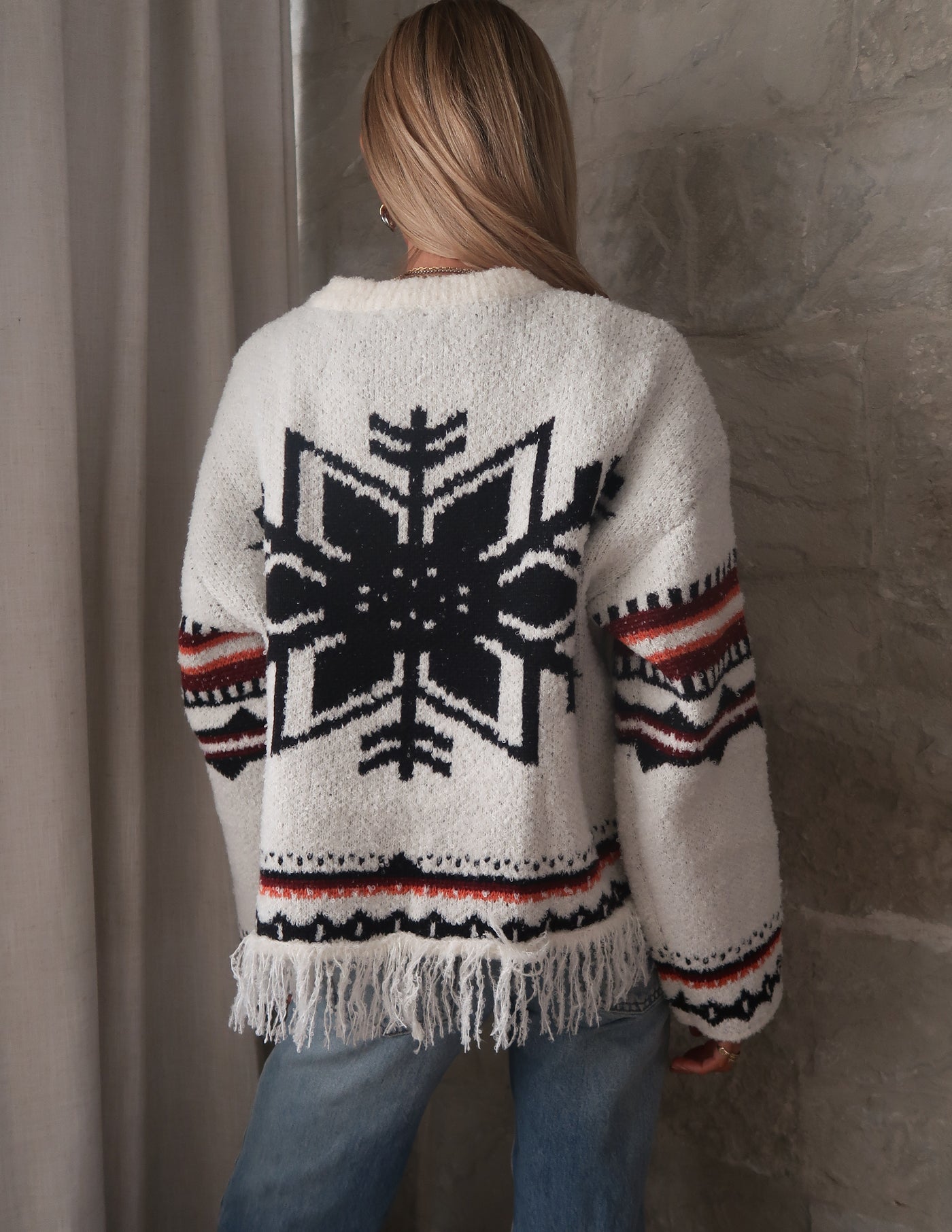 Snowy Lodge Fringe Sweater