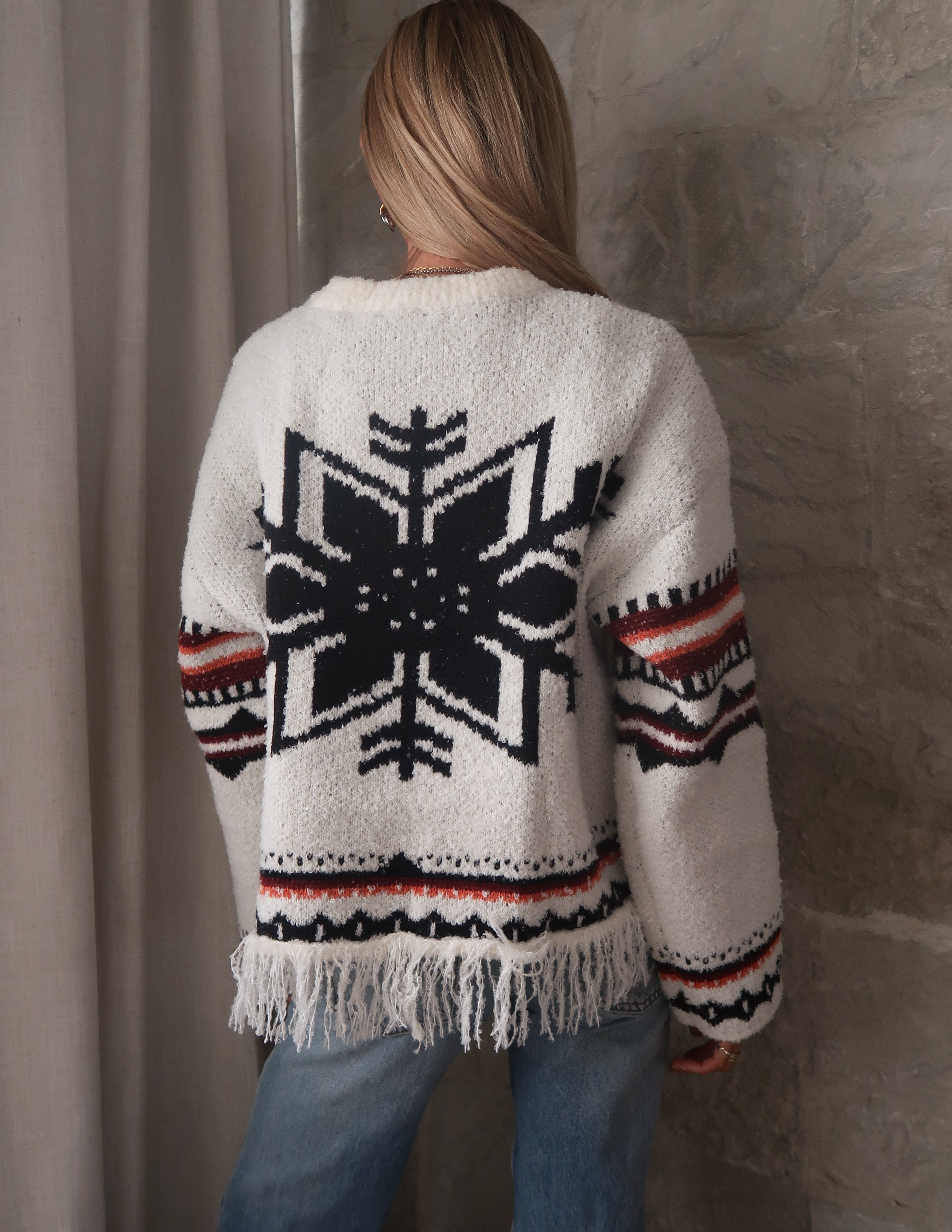 Snowy Lodge Fringe Sweater