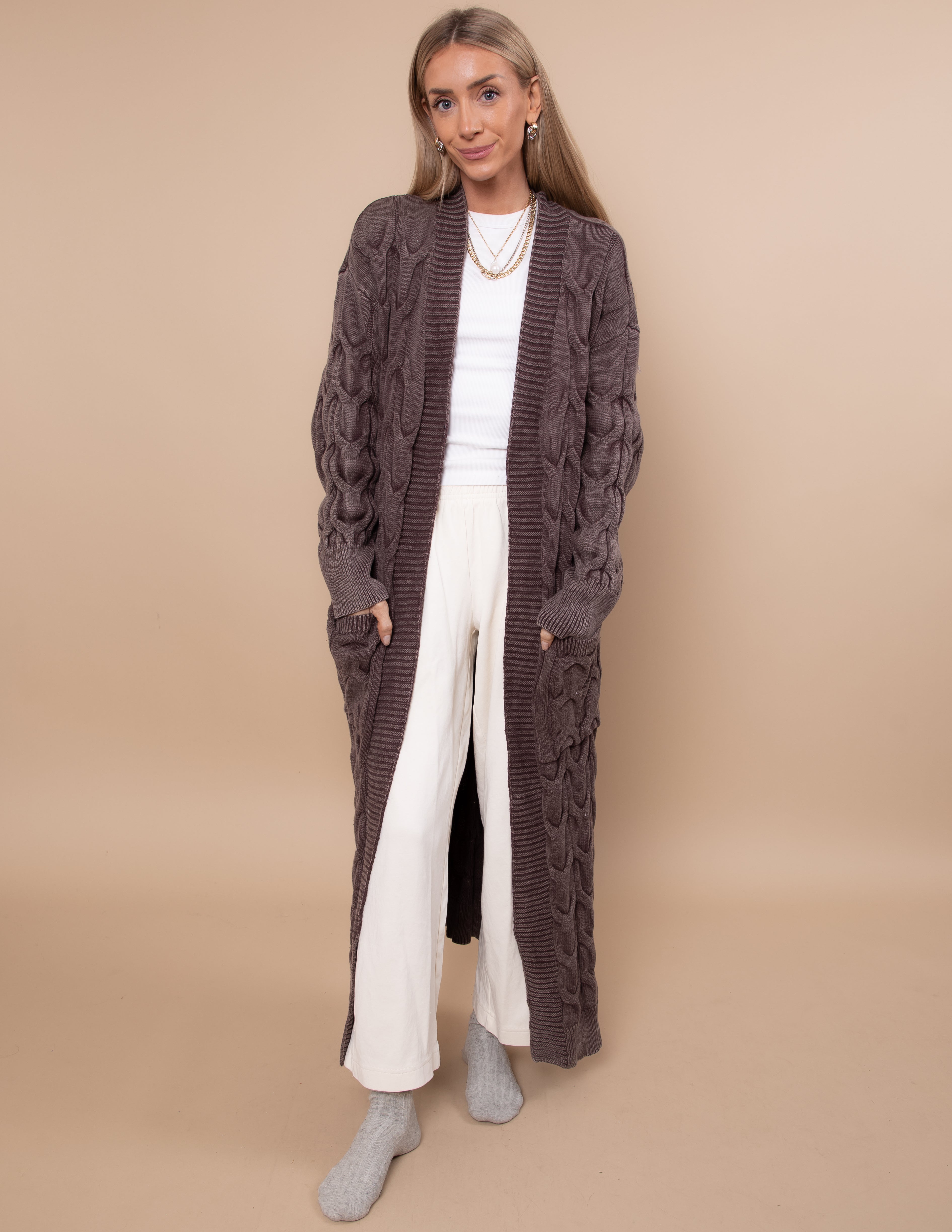 Stonewash Cable Cascade Cardigan