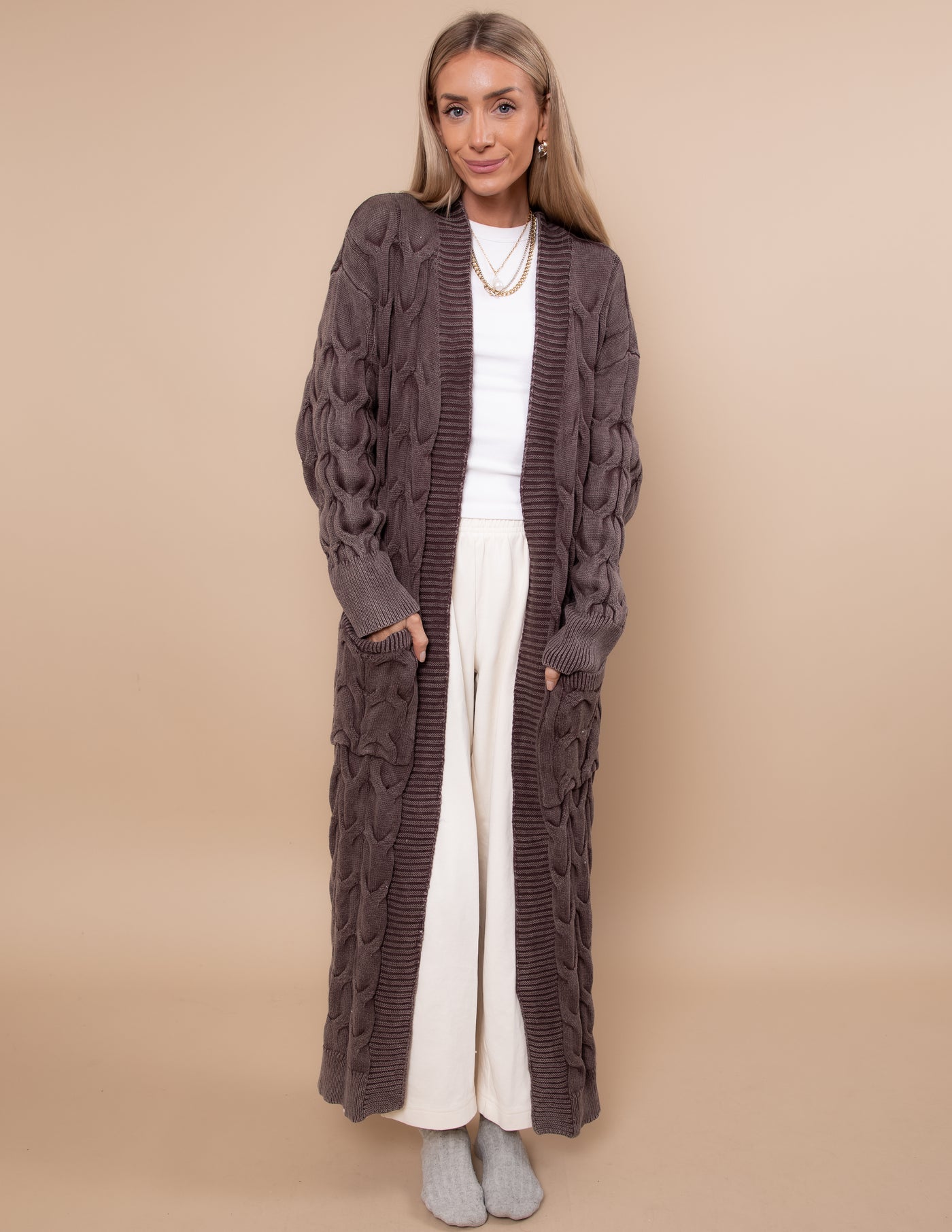 Stonewash Cable Cascade Cardigan