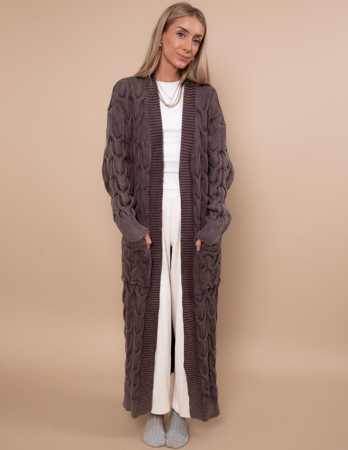 Stonewash Cable Cascade Cardigan