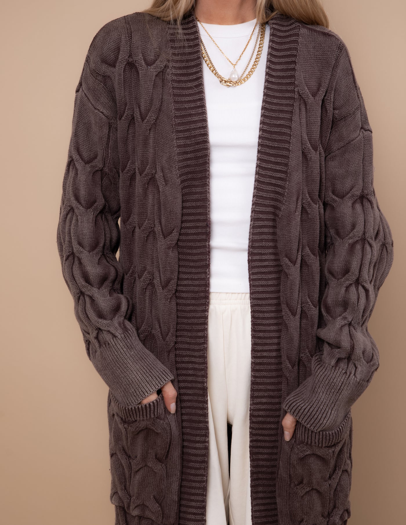 Stonewash Cable Cascade Cardigan