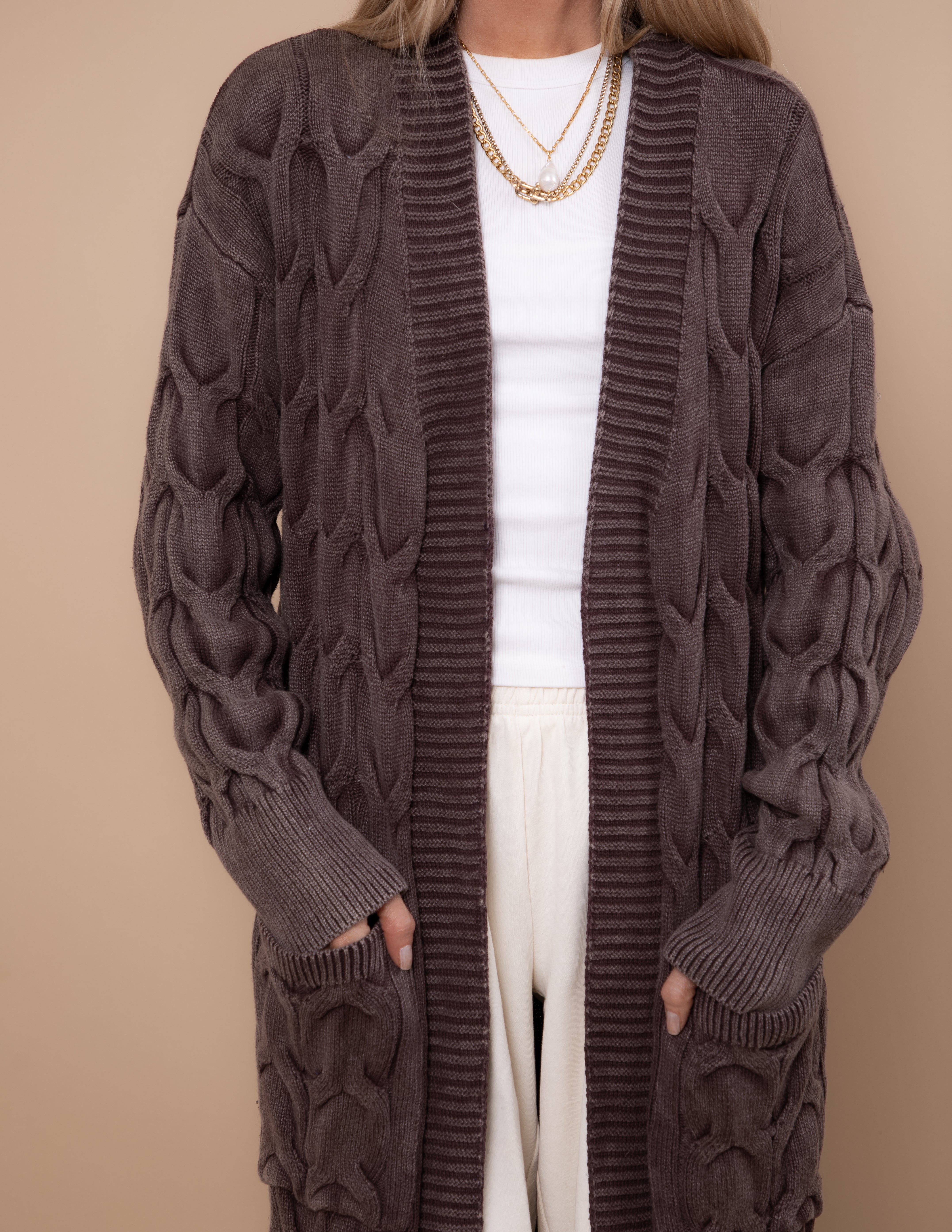 Stonewash Cable Cascade Cardigan
