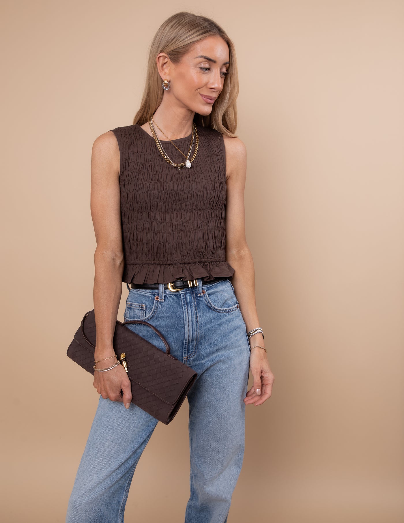 Cocoa Ruffle Edge Top