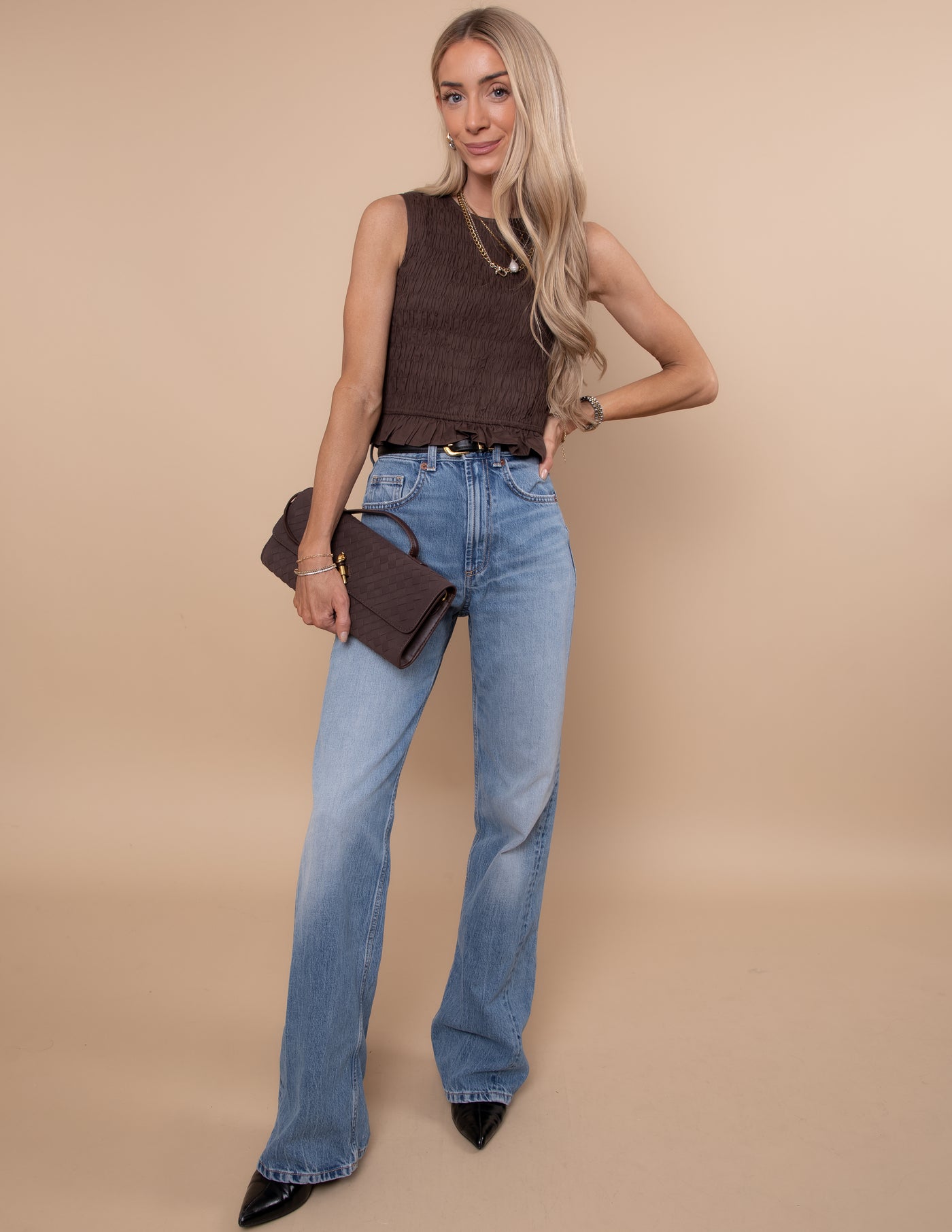 Cocoa Ruffle Edge Top