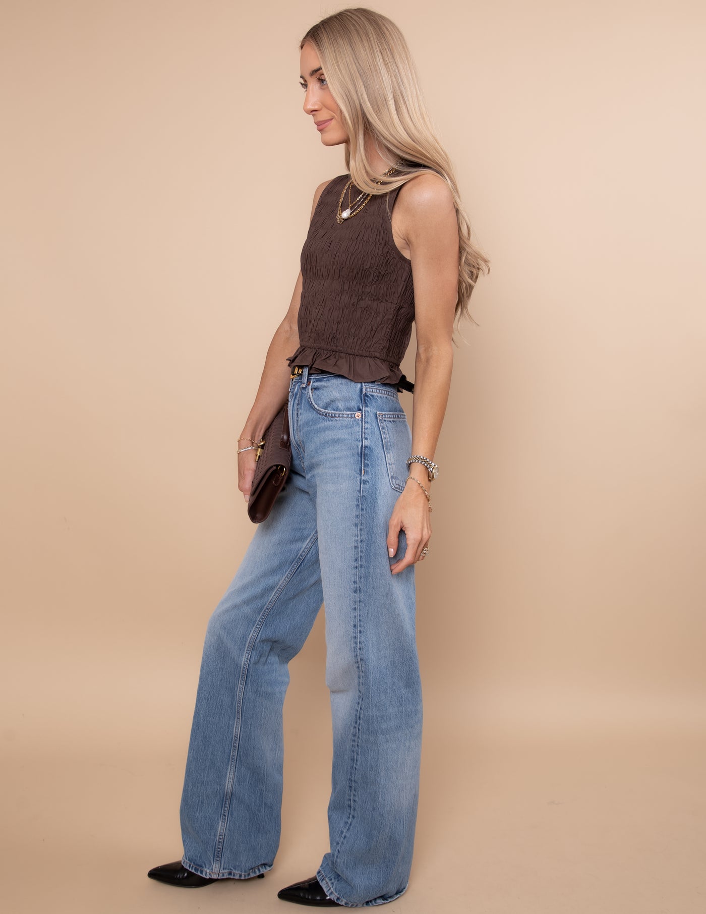 Cocoa Ruffle Edge Top