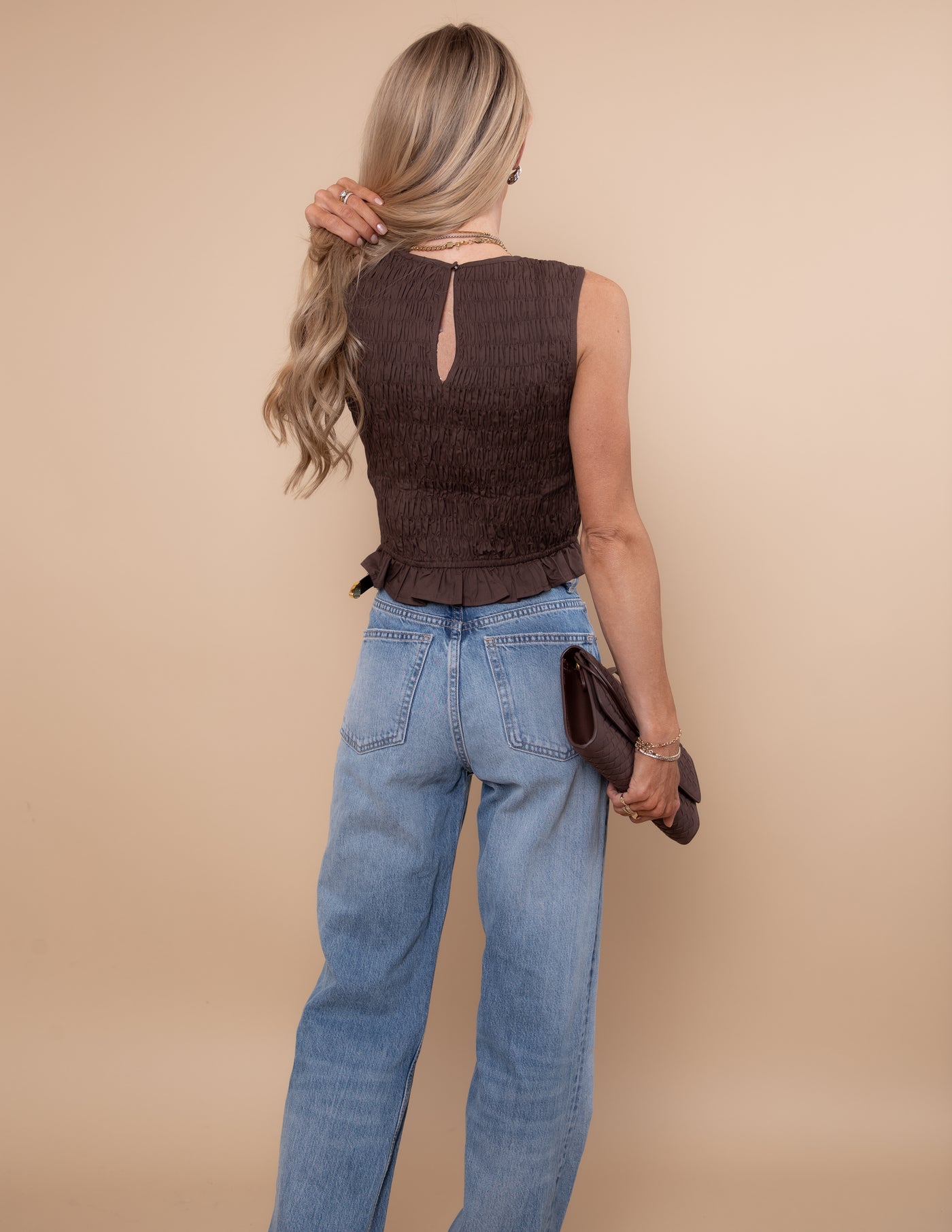 Cocoa Ruffle Edge Top