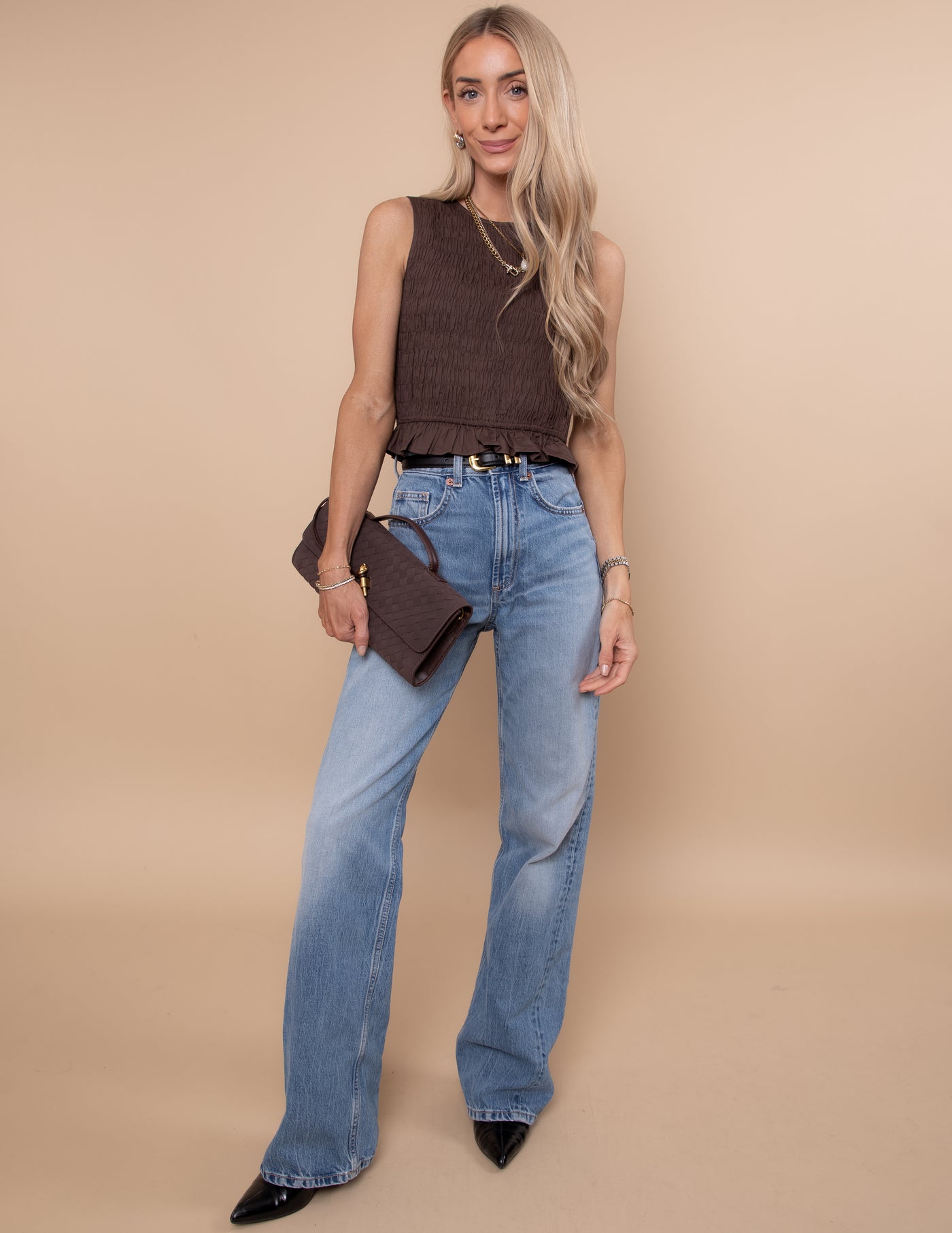 Cocoa Ruffle Edge Top