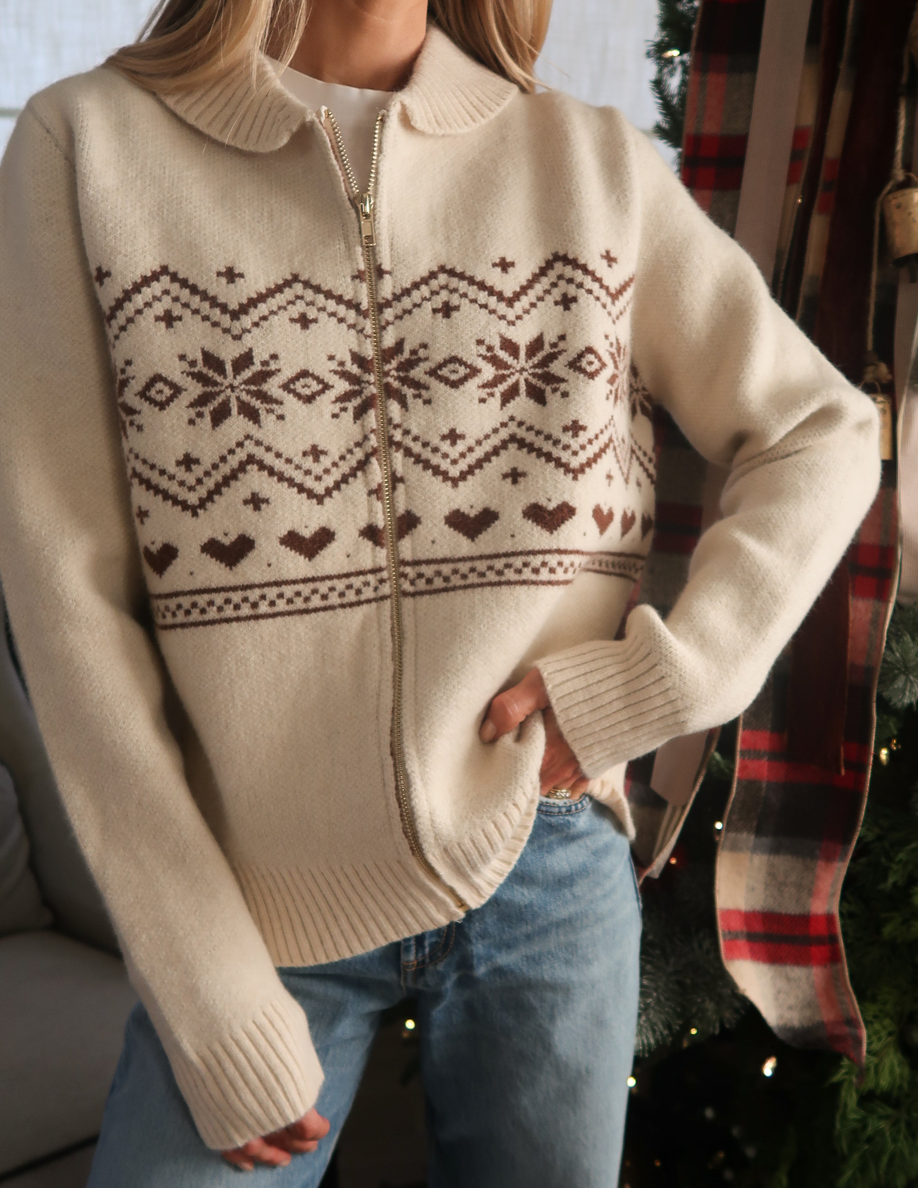 Snowcap Fair Isle Knit Zip Up Sweater