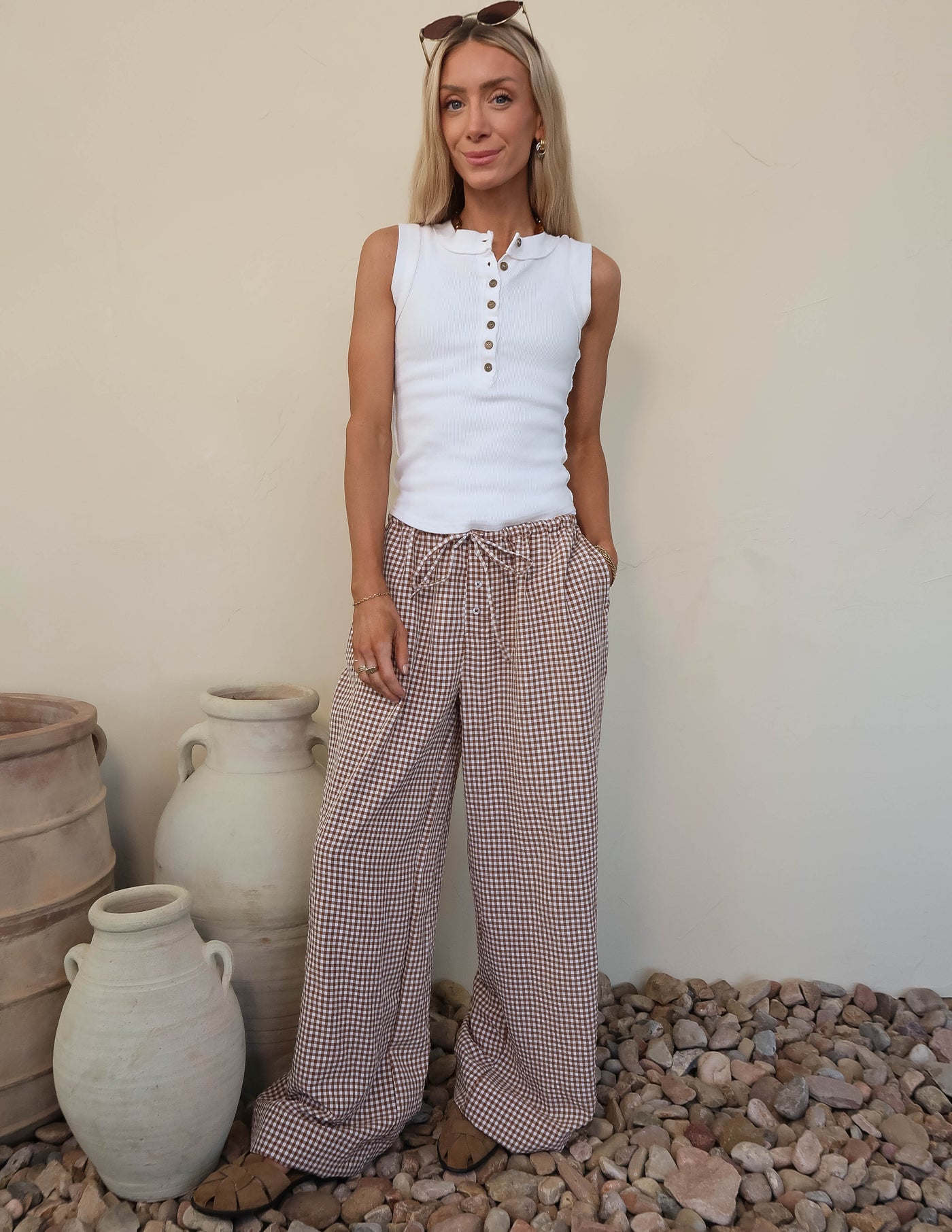Mocha Picnic Gingham Pants