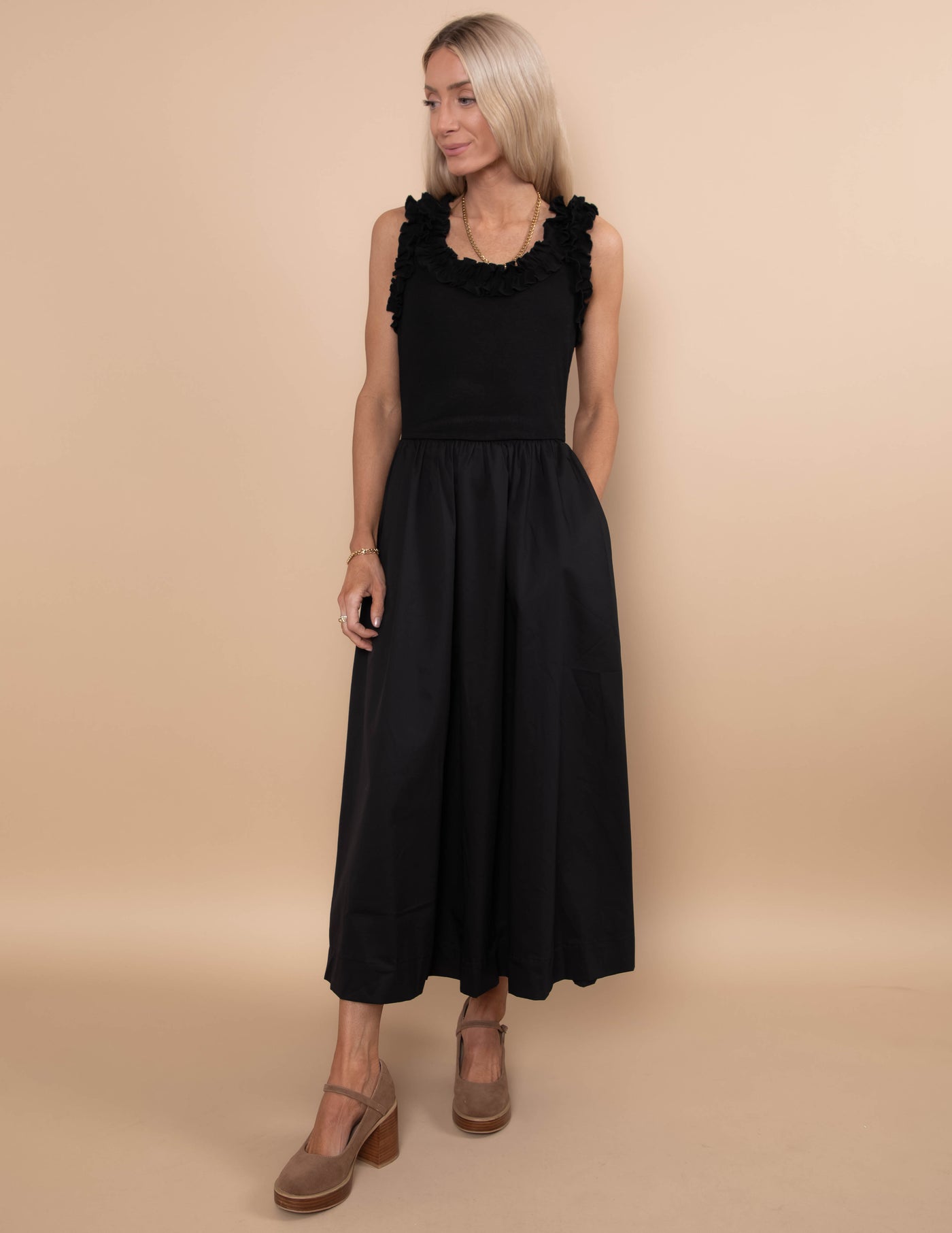 Midnight Ruffle Midi Dress