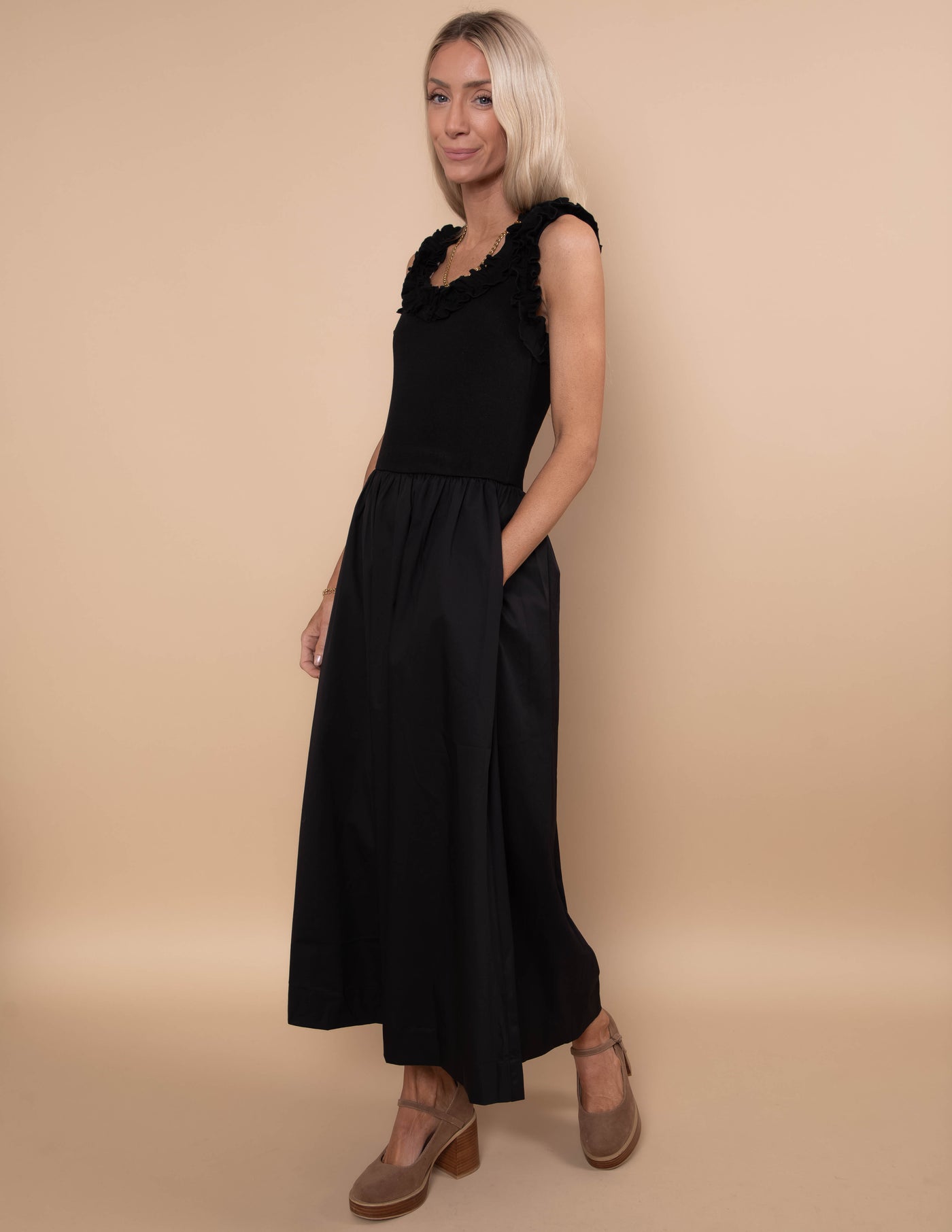 Midnight Ruffle Midi Dress