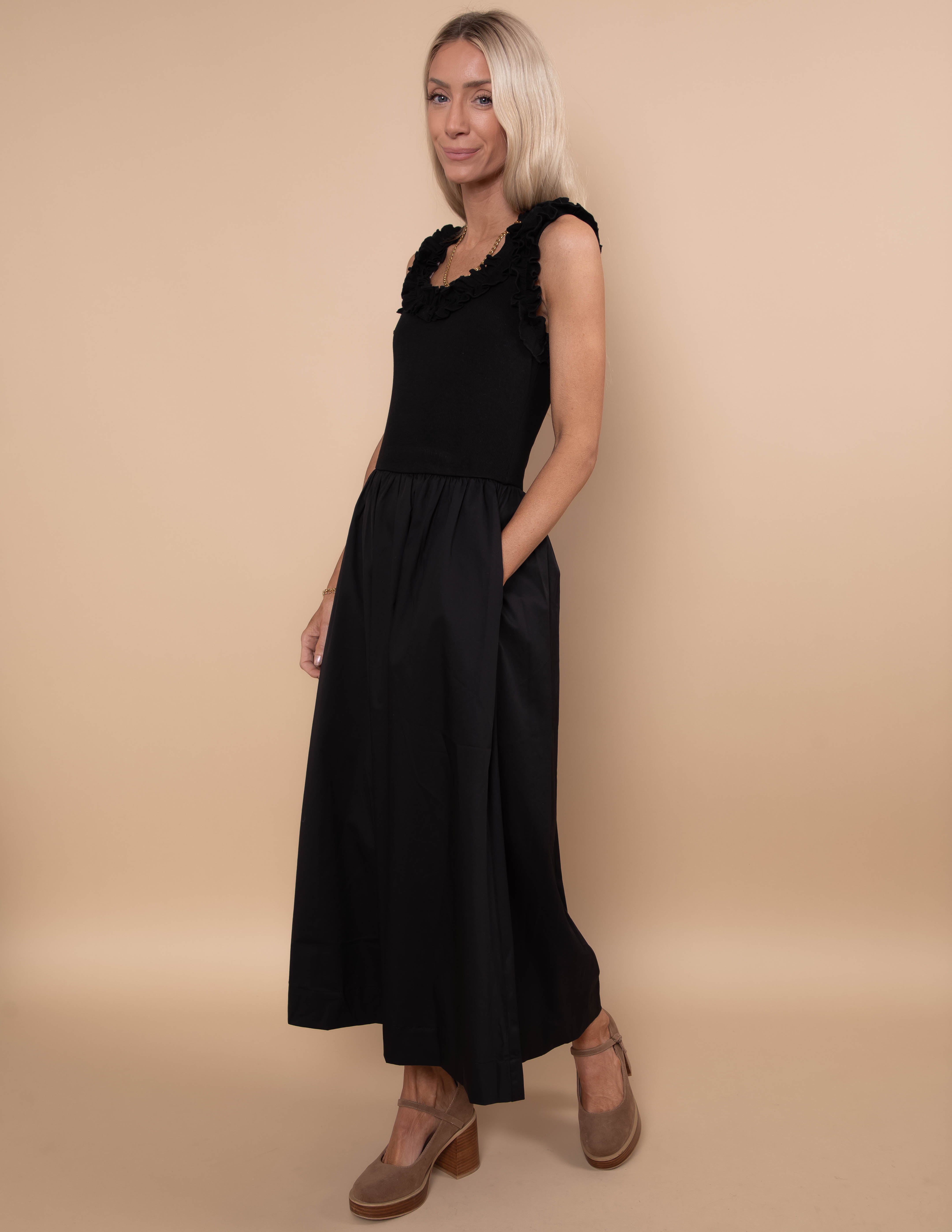 Midnight Ruffle Midi Dress
