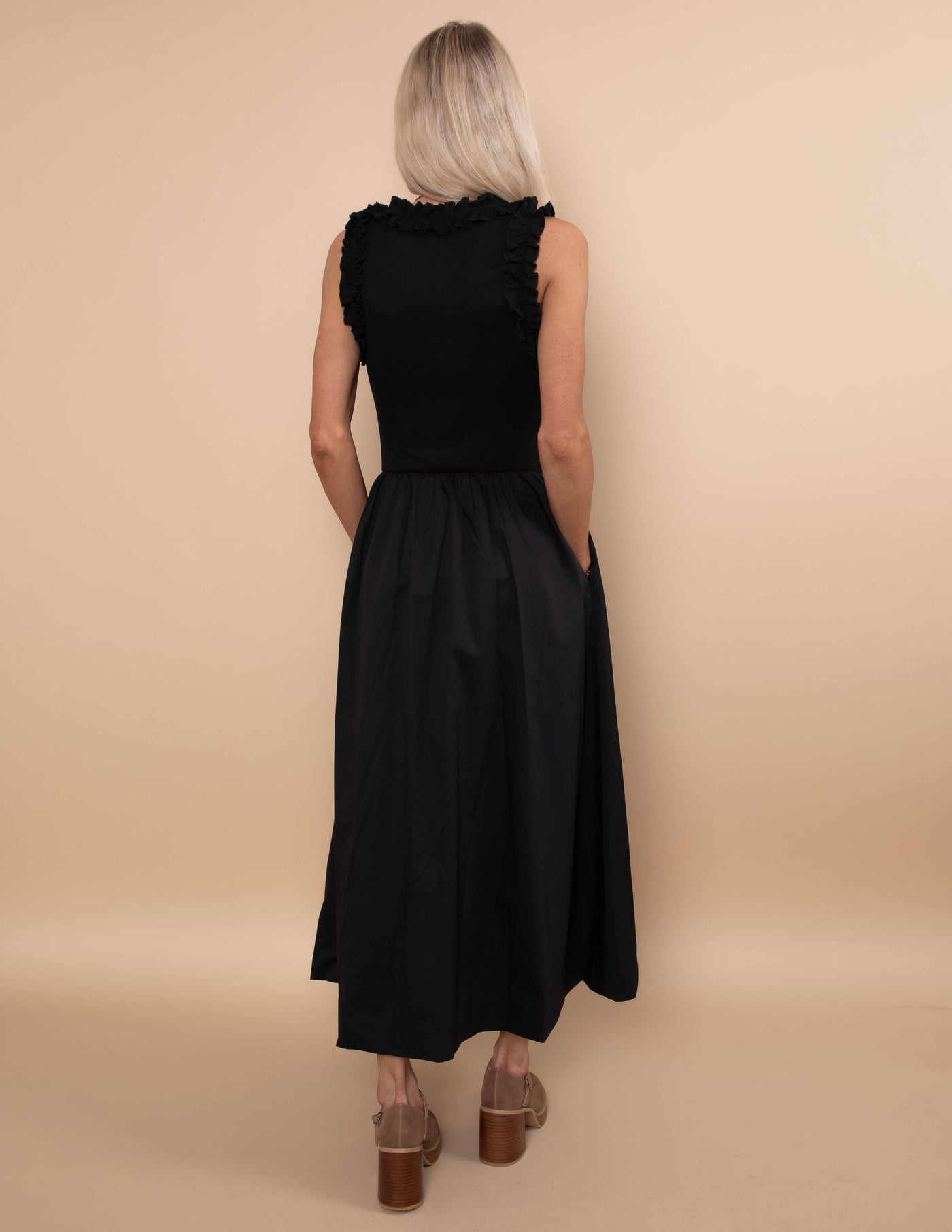 Midnight Ruffle Midi Dress