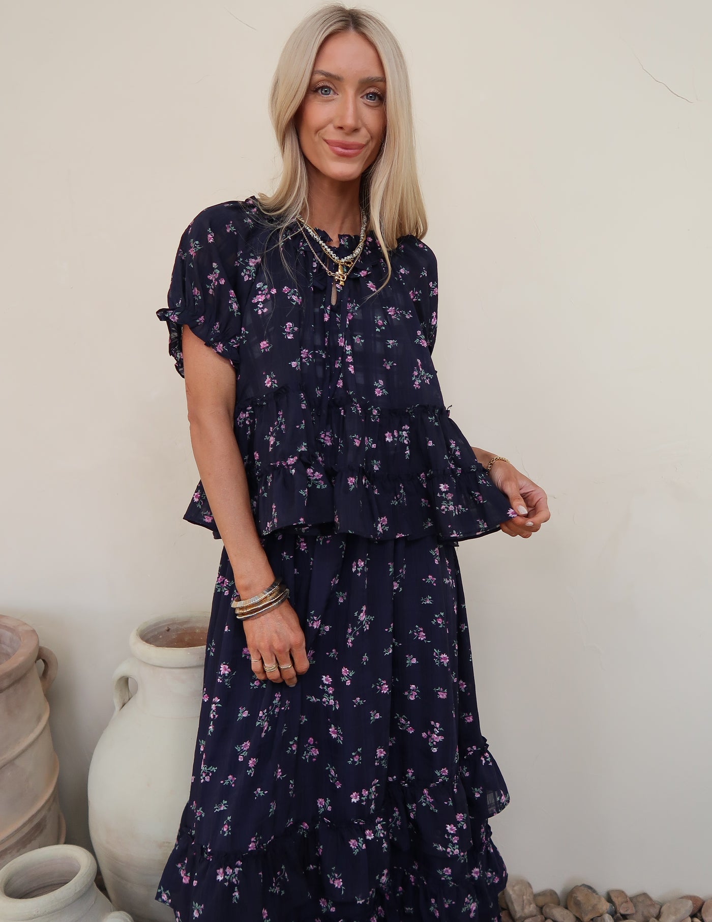 Midnight Meadow Ruffle Top