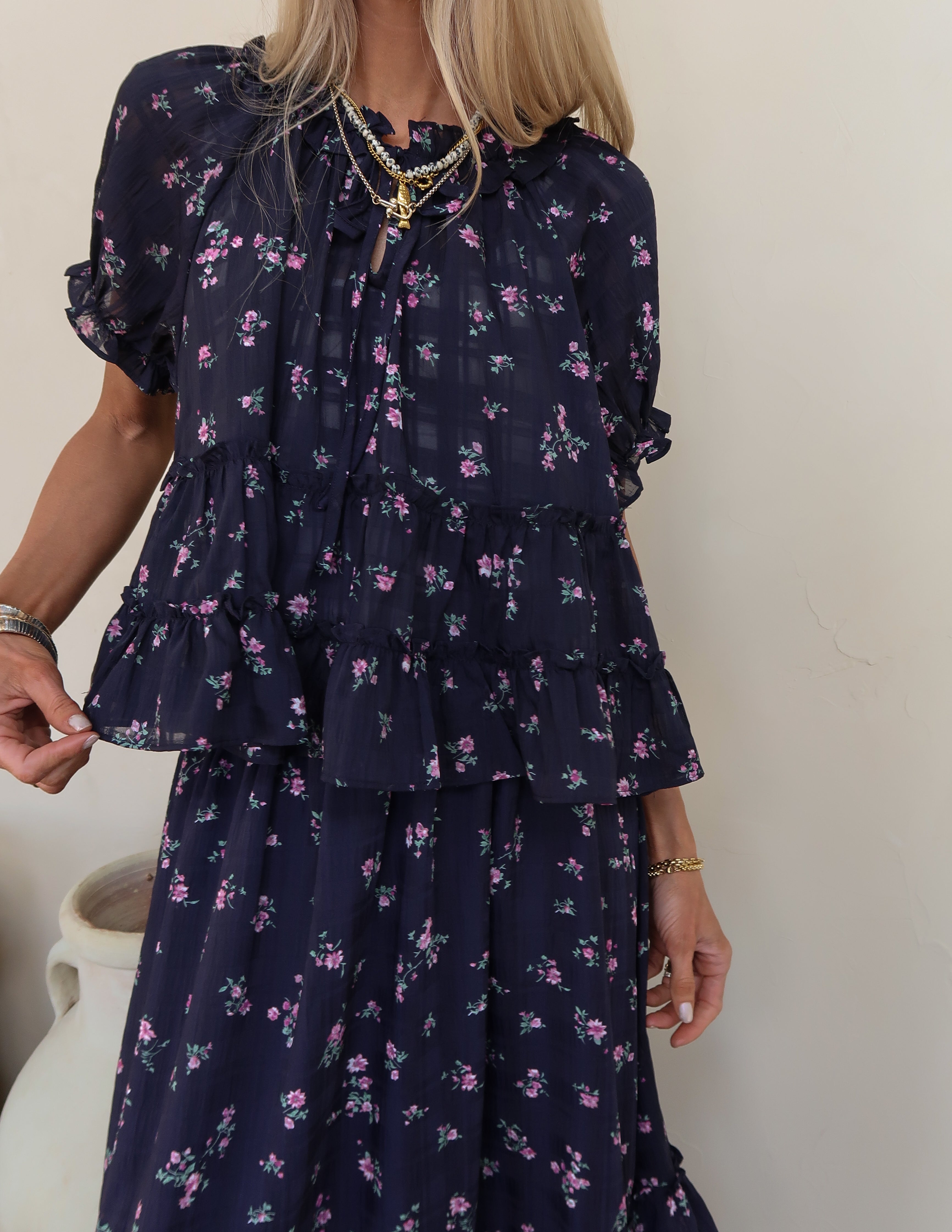 Midnight Meadow Ruffle Top