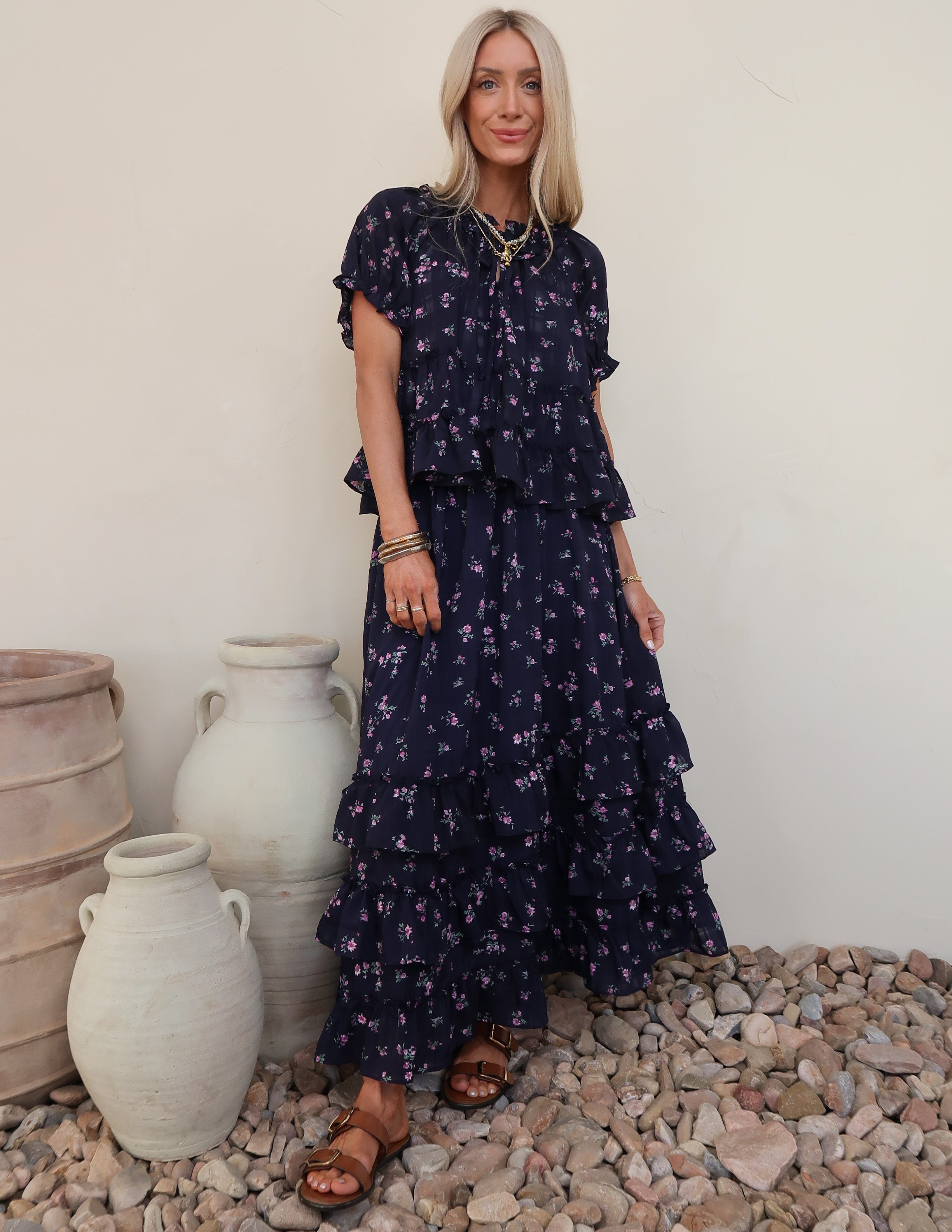 Midnight Meadow Ruffle Top