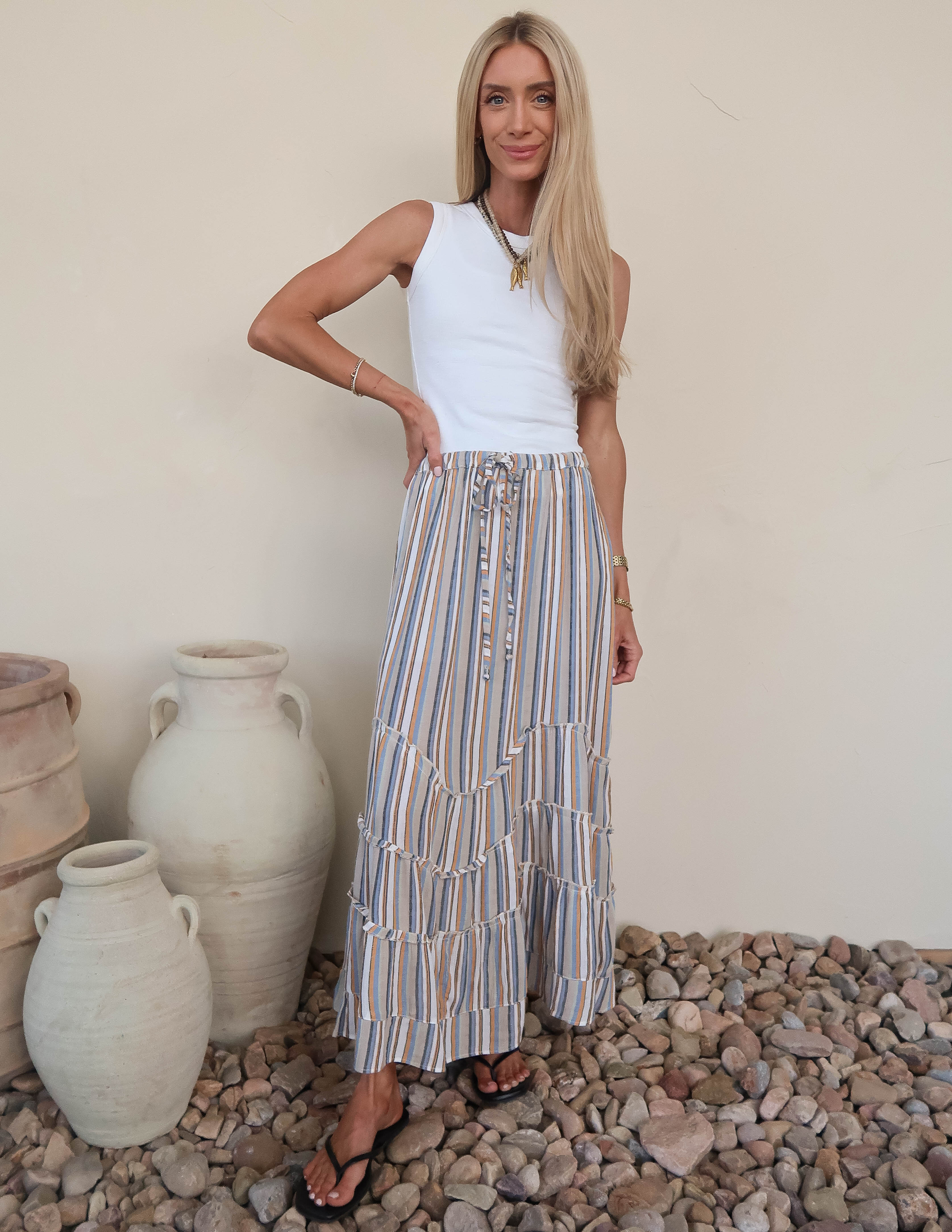 Wavy Tiers Striped Skirt