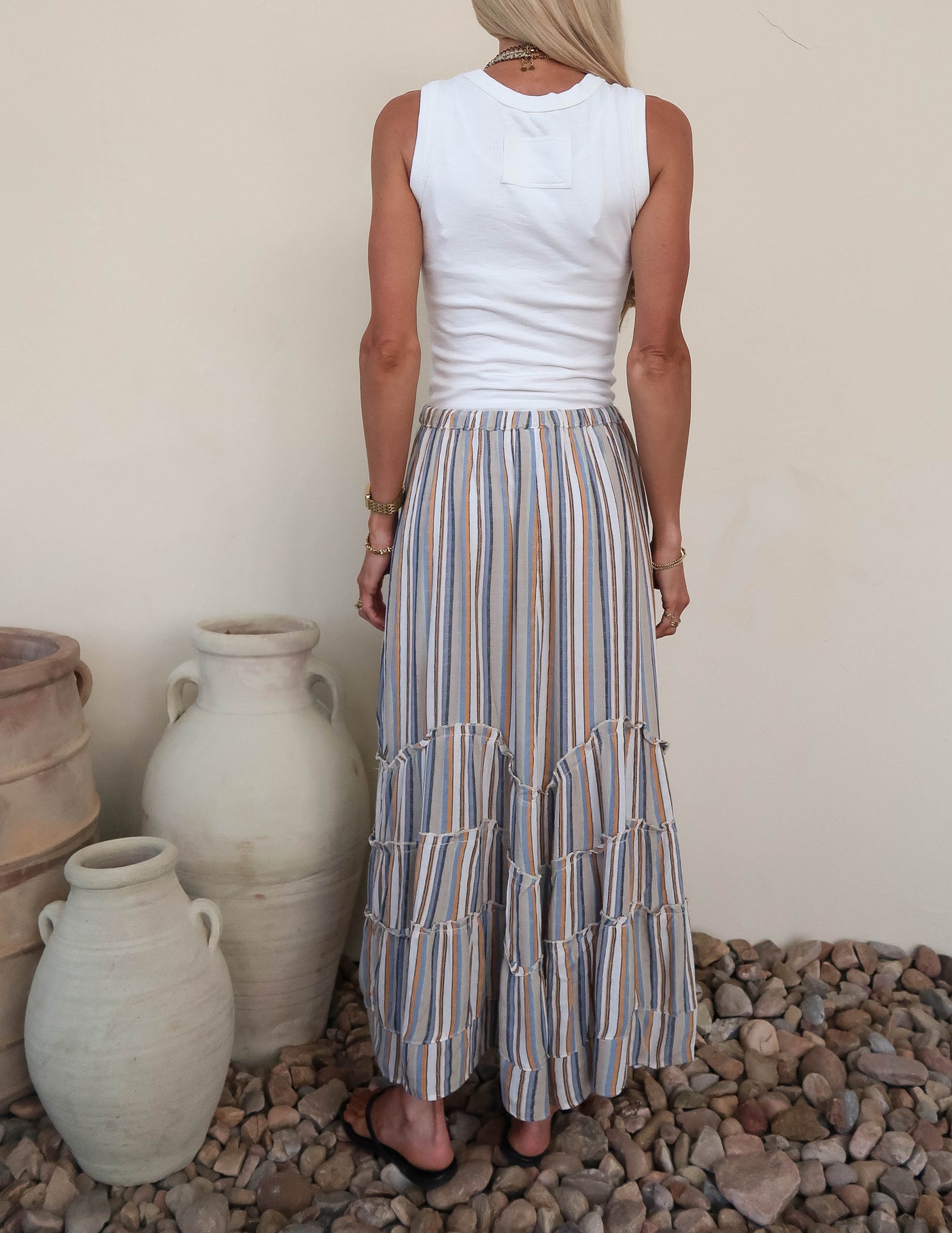 Wavy Tiers Striped Skirt