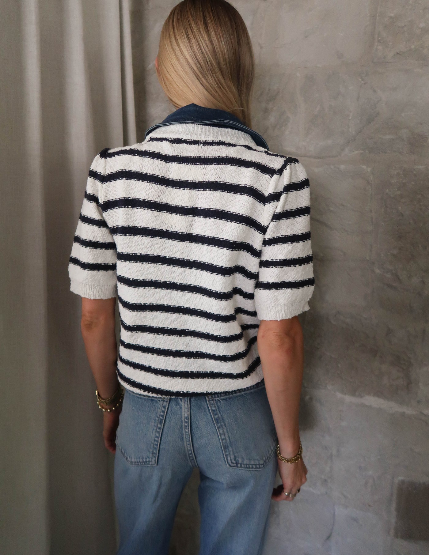 Newport Stripe Denim Polo Top