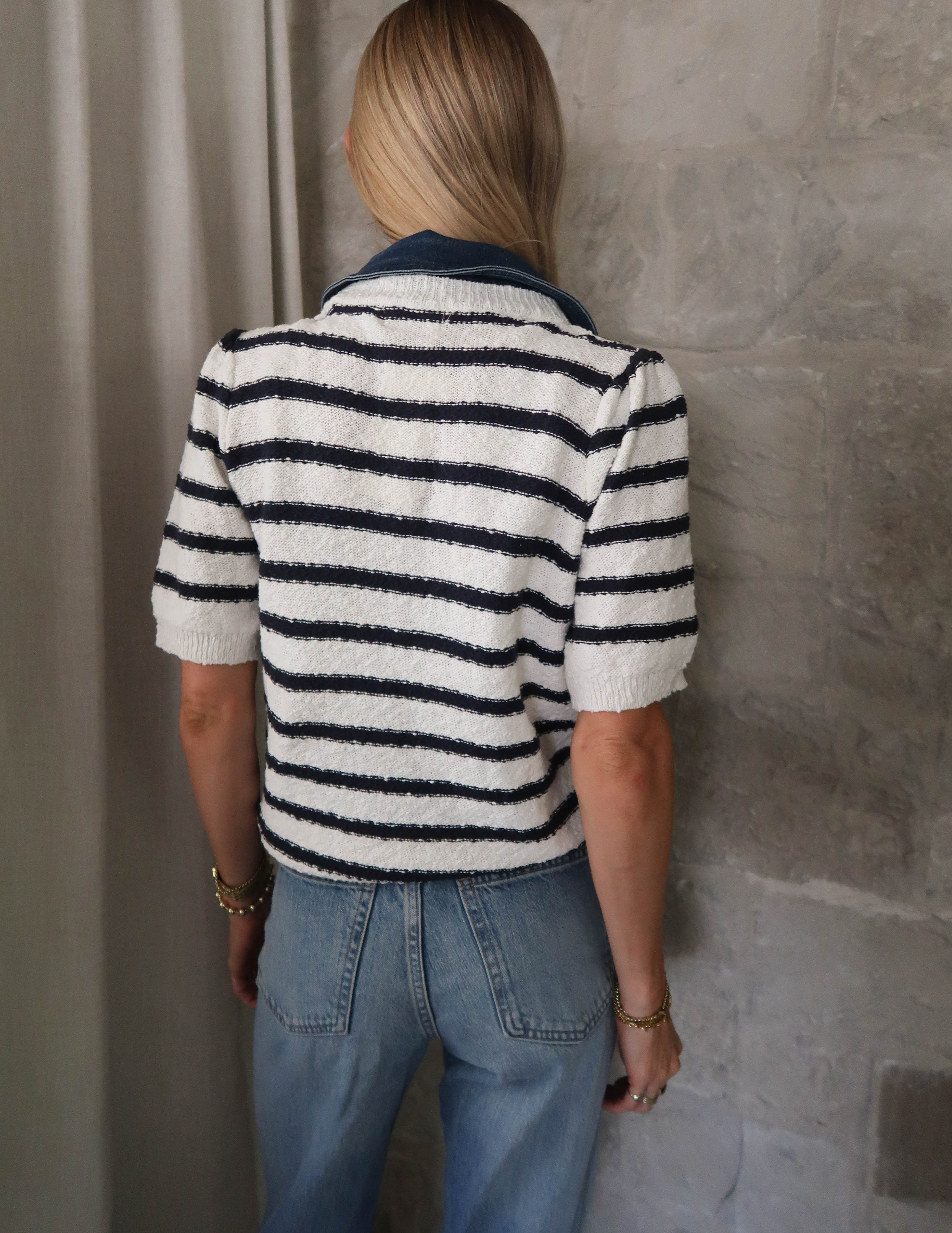 Newport Stripe Denim Polo Top