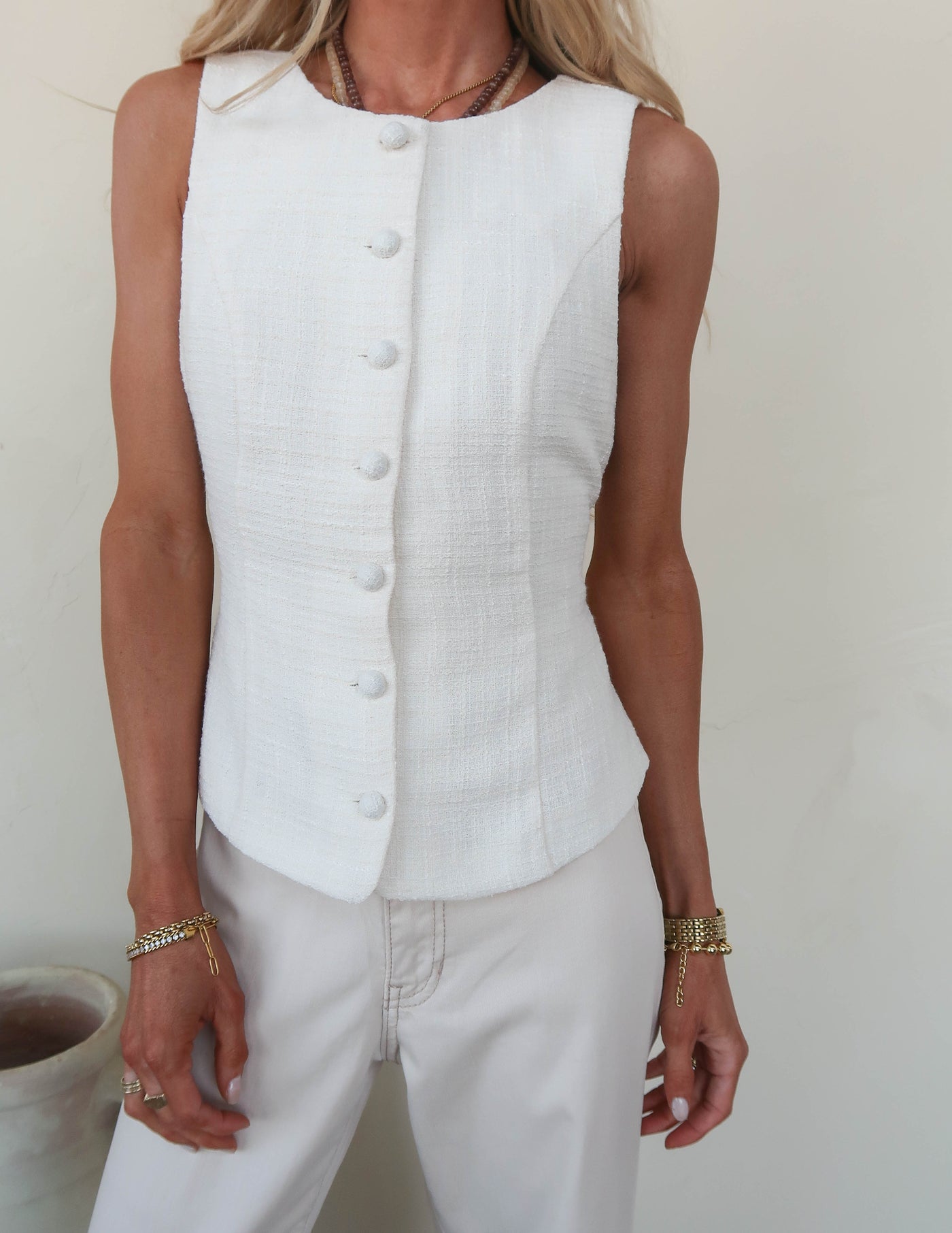 Pearl Button Peplum Vest