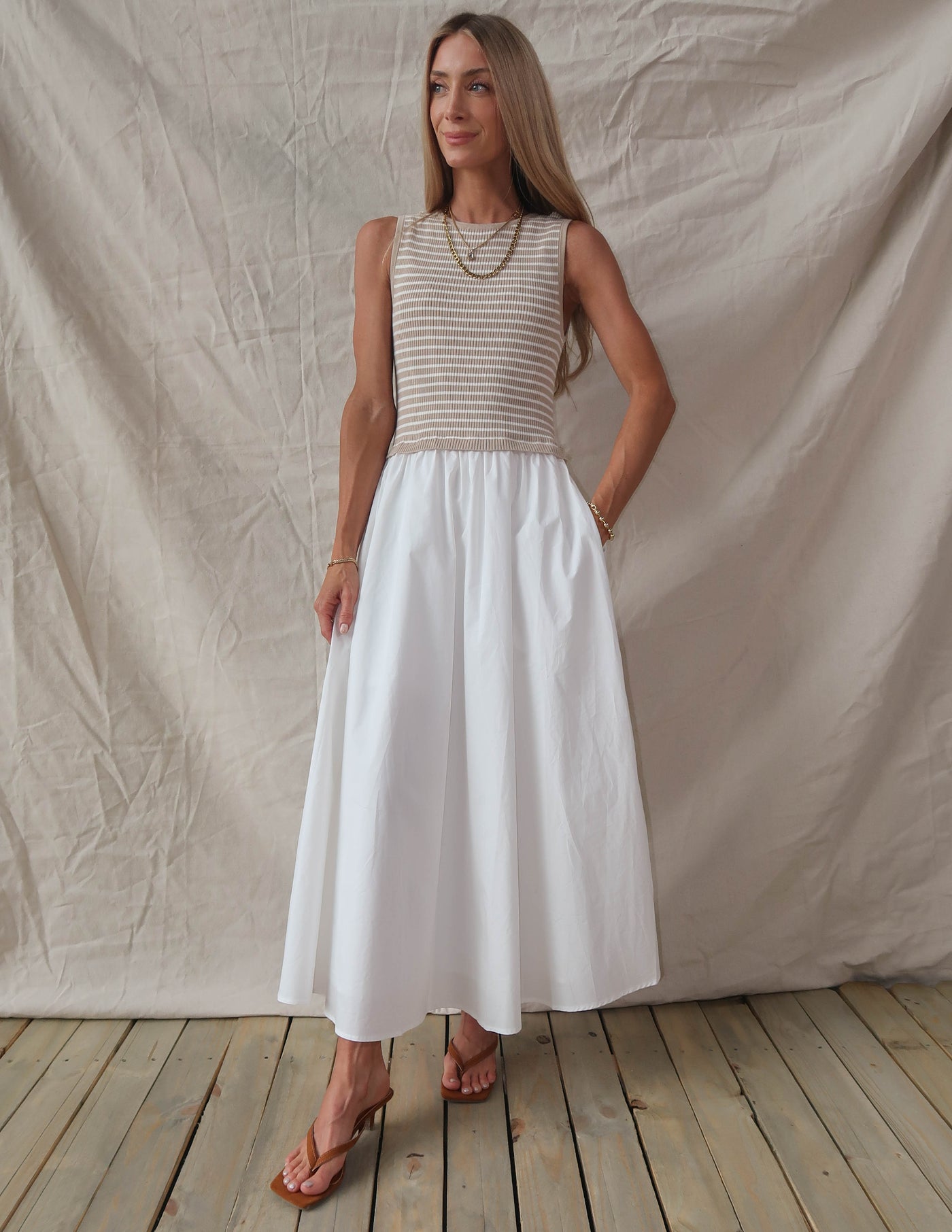 Elara Striped Midi Dress