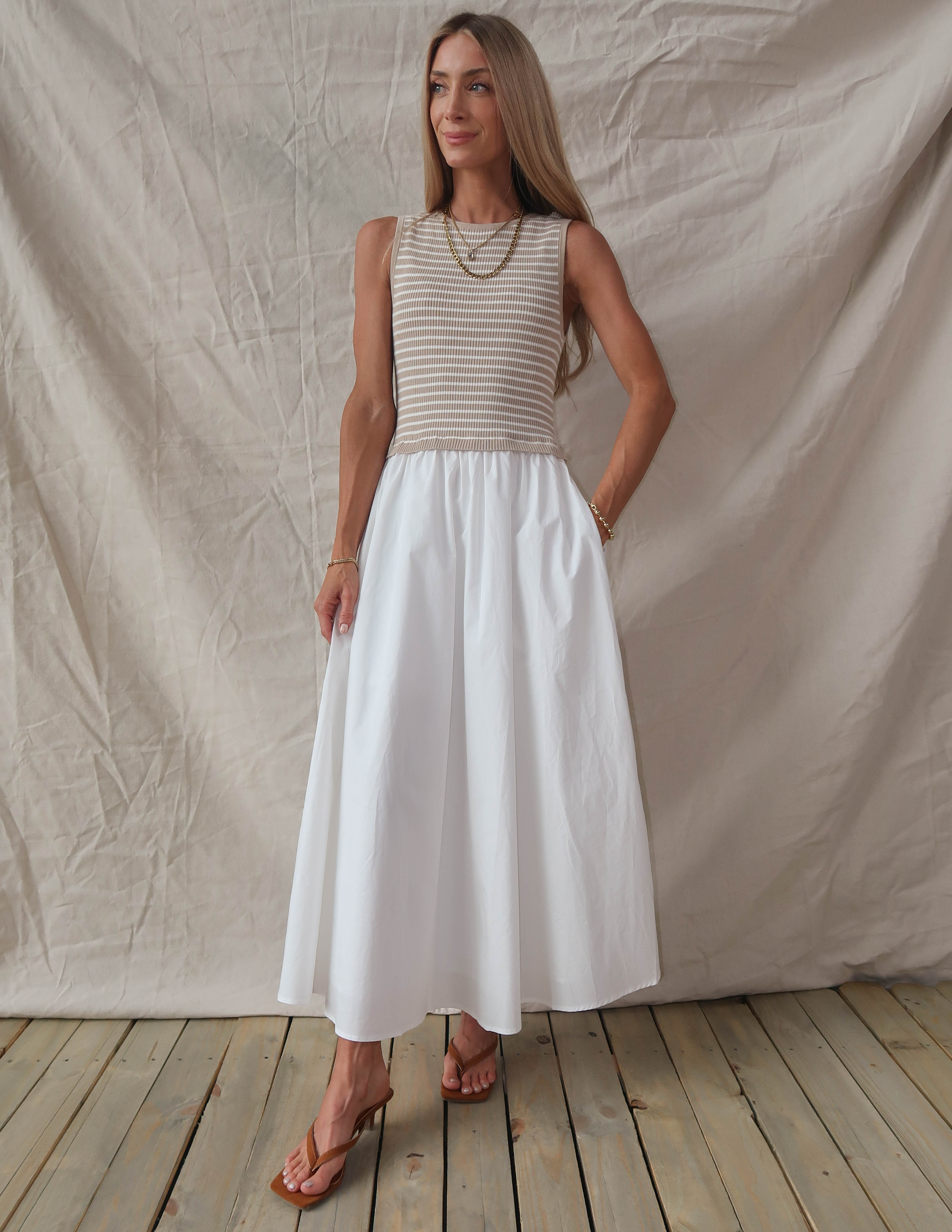 Elara Striped Midi Dress