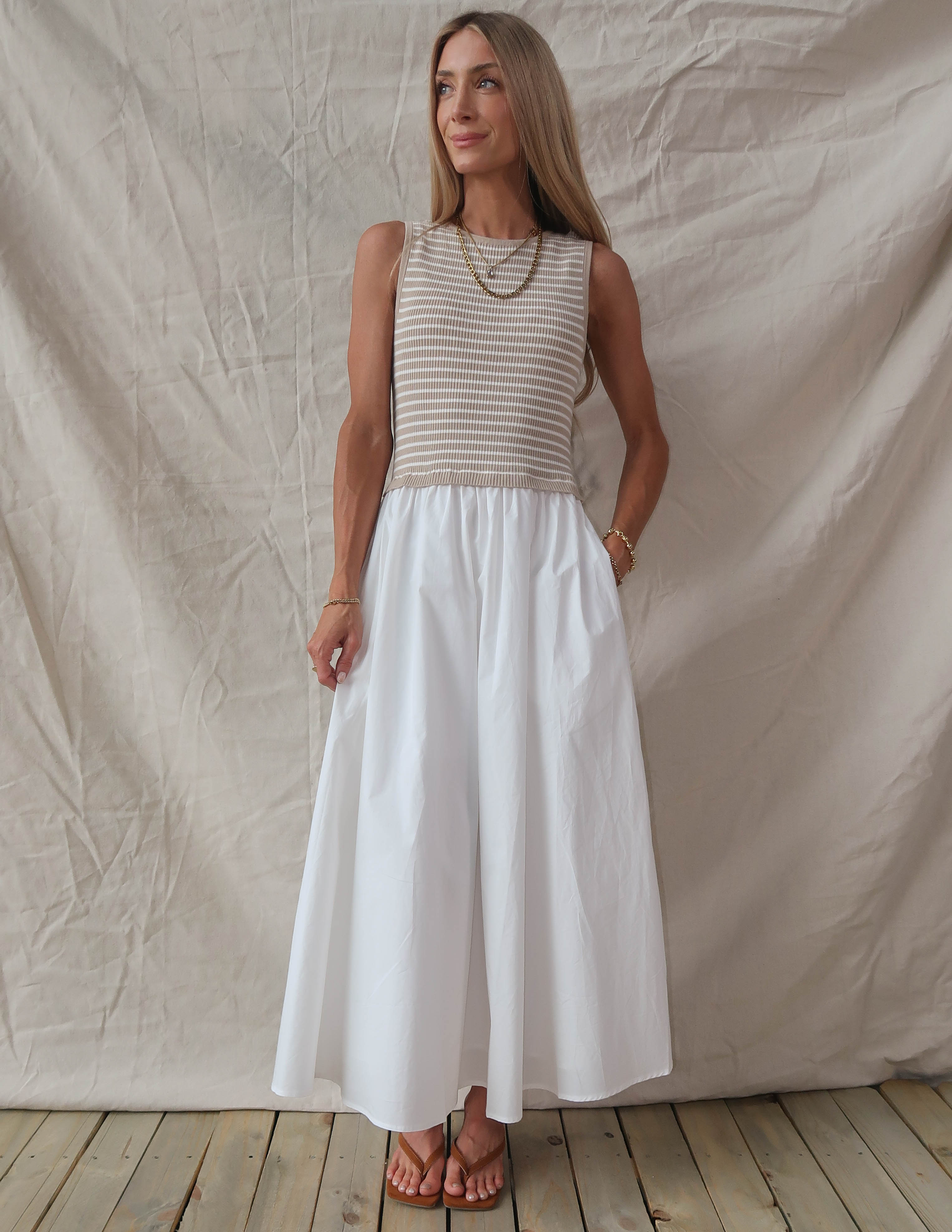 Elara Striped Midi Dress