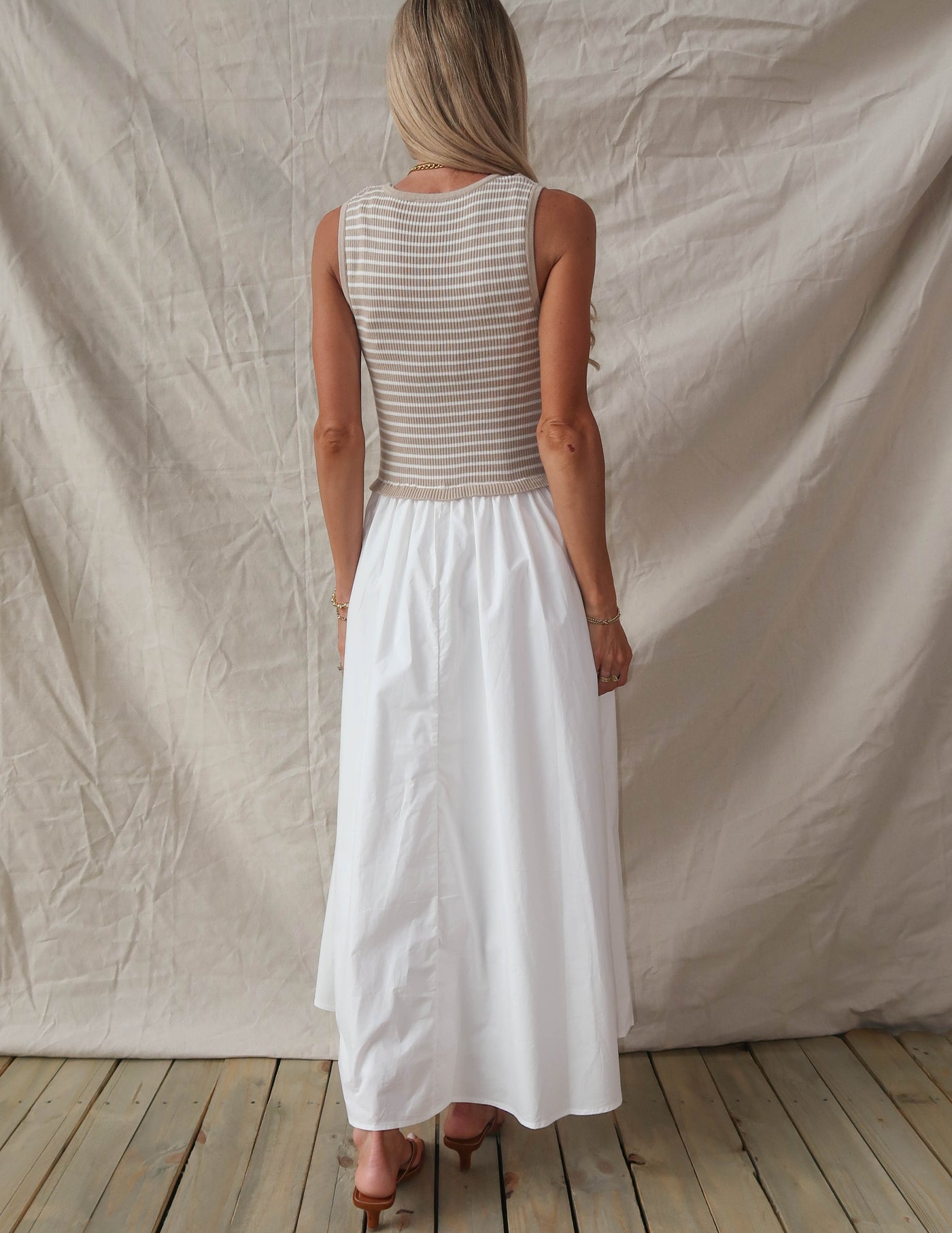 Elara Striped Midi Dress