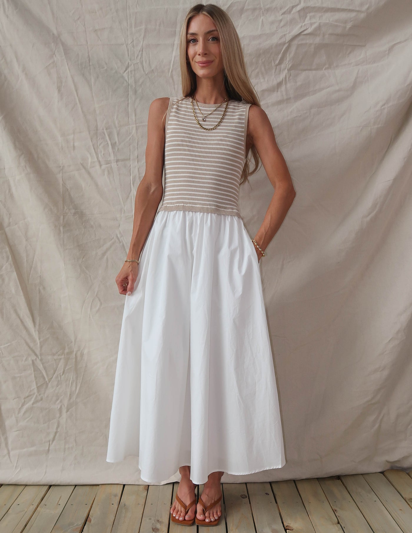 Elara Striped Midi Dress