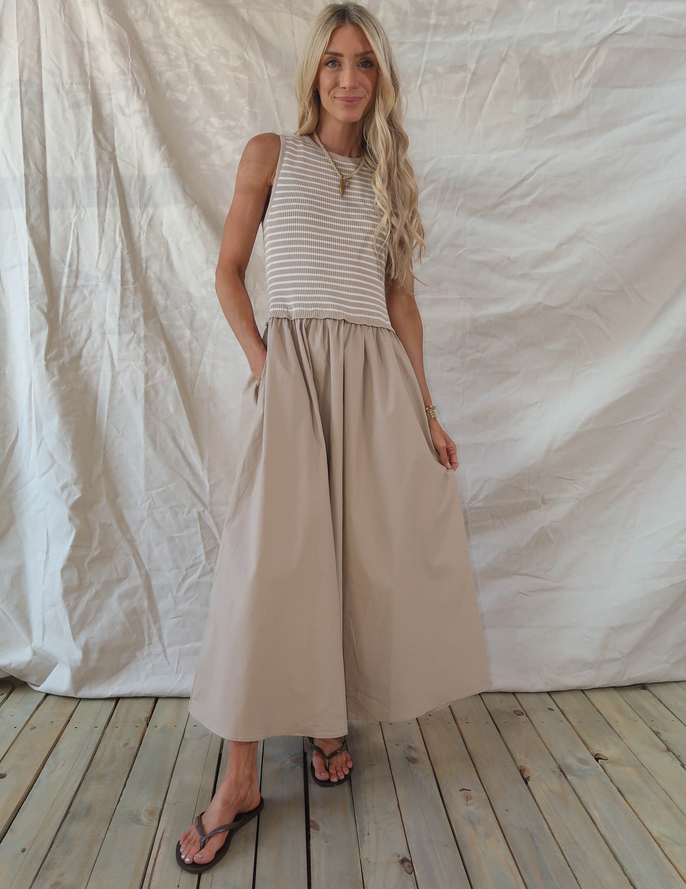 Elara Striped Midi Dress