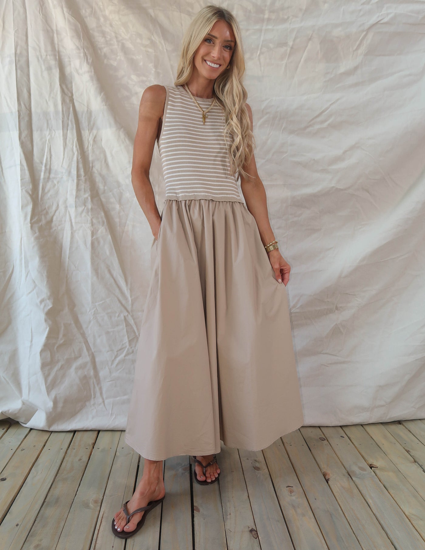Elara Striped Midi Dress