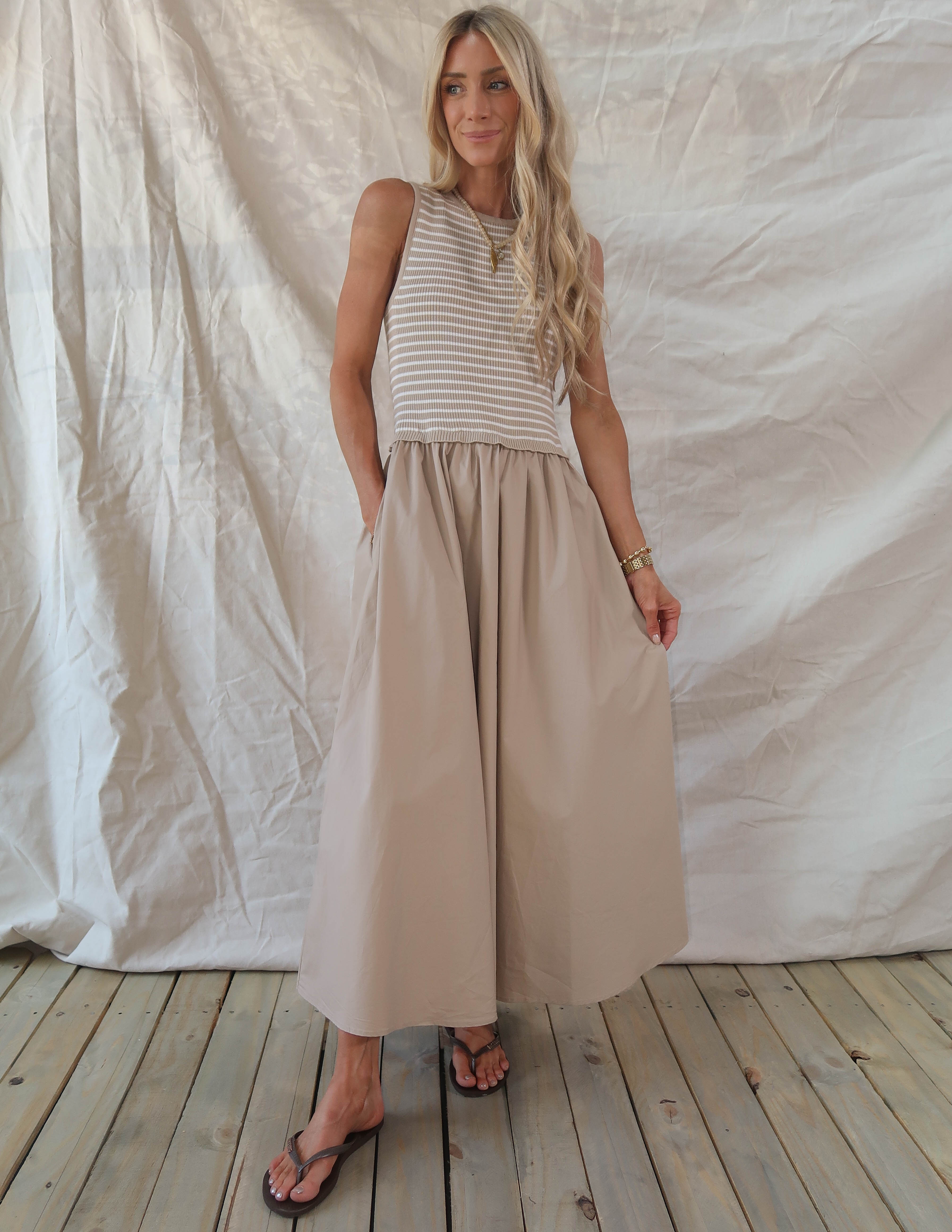 Elara Striped Midi Dress
