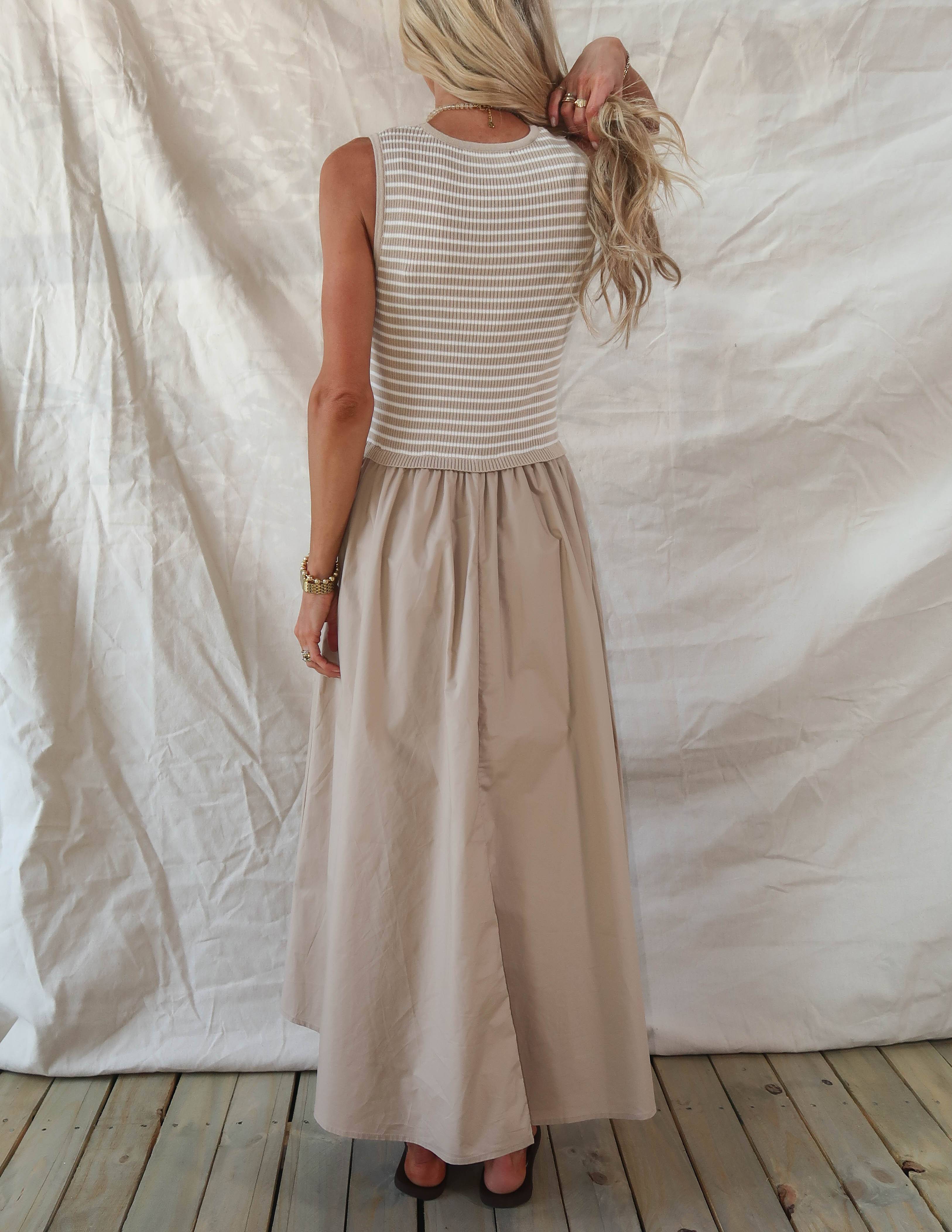 Elara Striped Midi Dress