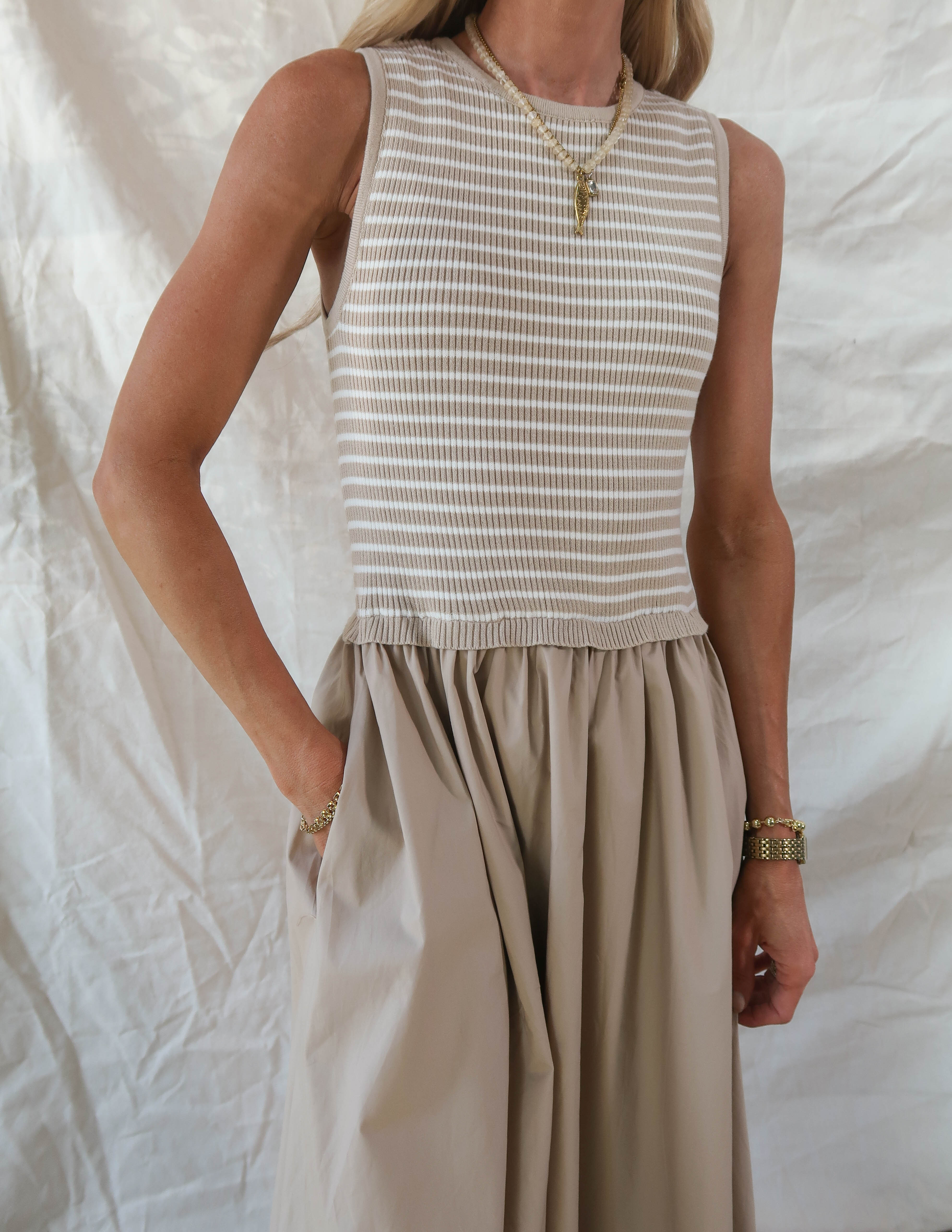 Elara Striped Midi Dress