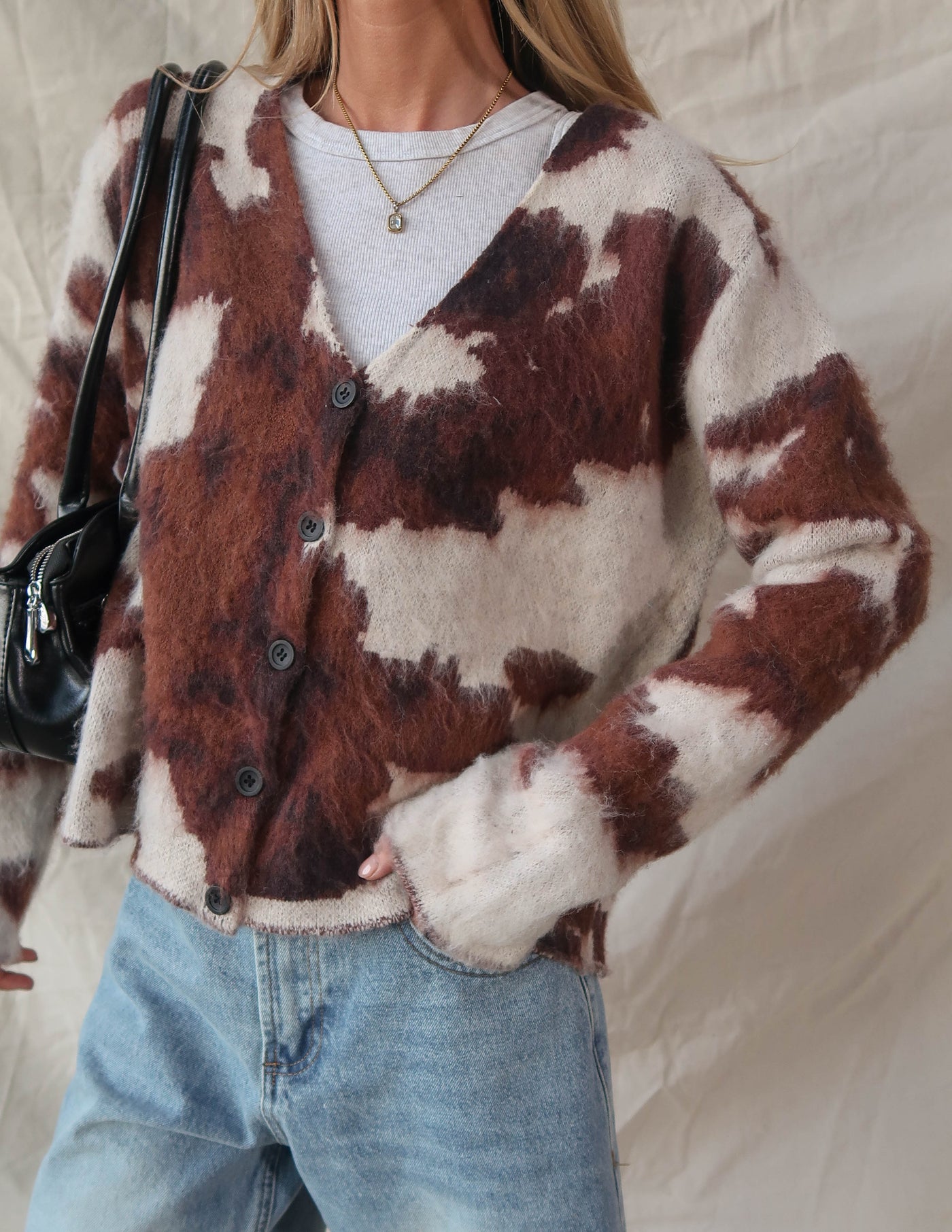 Cow Print Sweater Cardigan