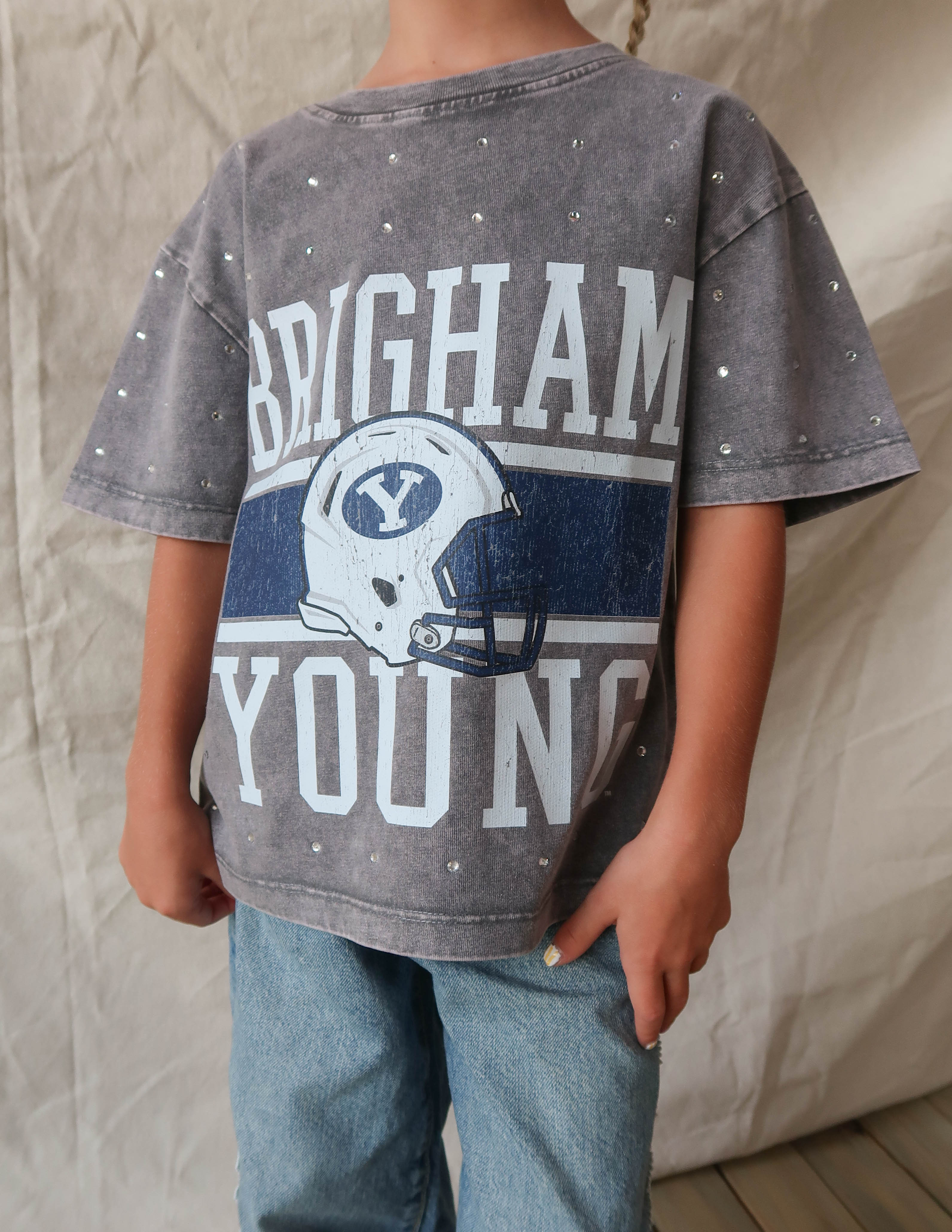 BYU Kids Rhinestone Oversized Tee
