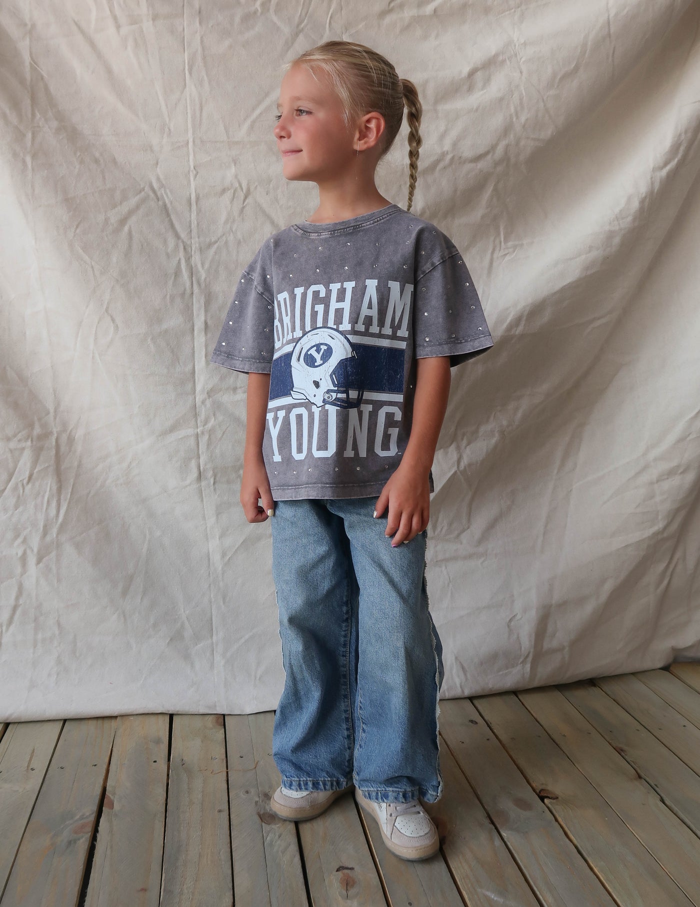 BYU Kids Rhinestone Oversized Tee