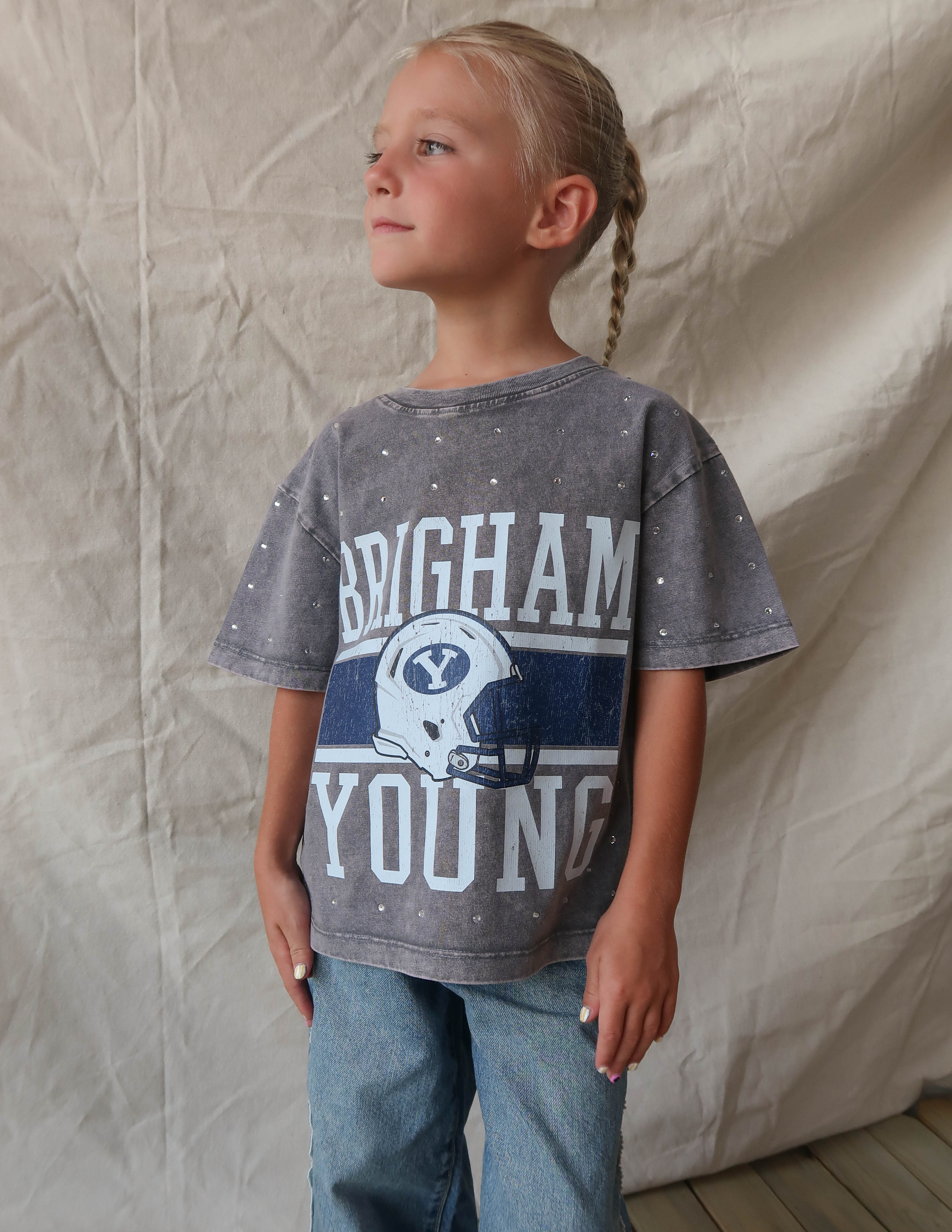BYU Kids Rhinestone Oversized Tee