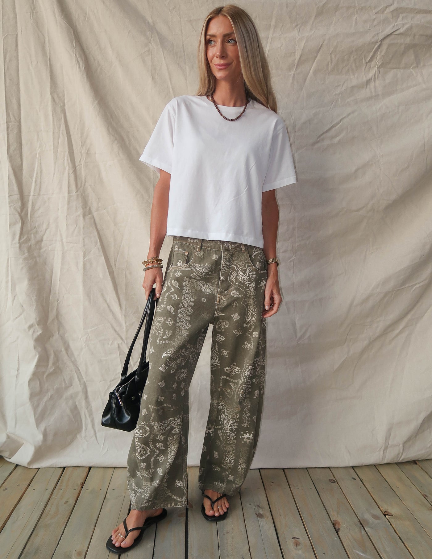 Paisley Printed Barrel Jeans