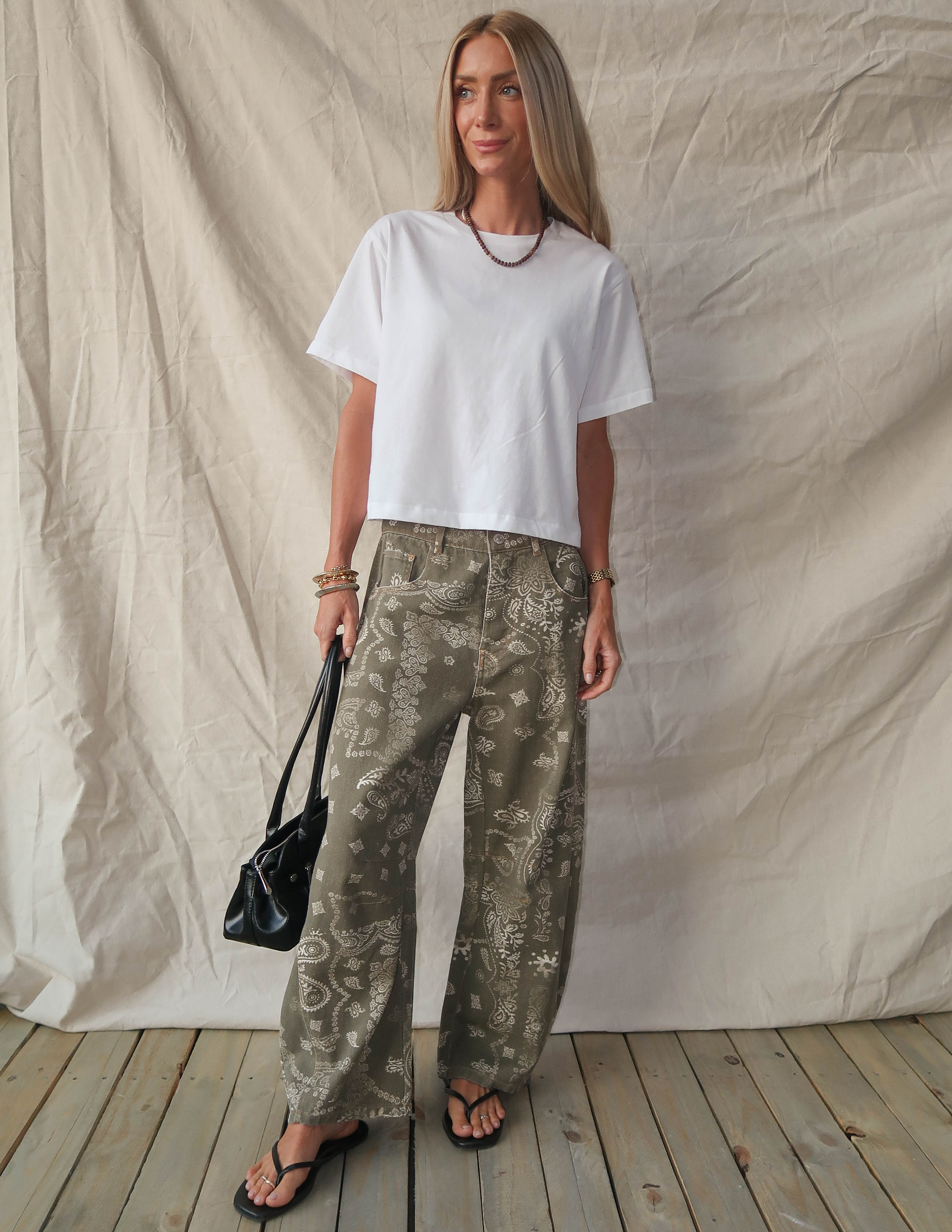 Paisley Printed Barrel Jeans