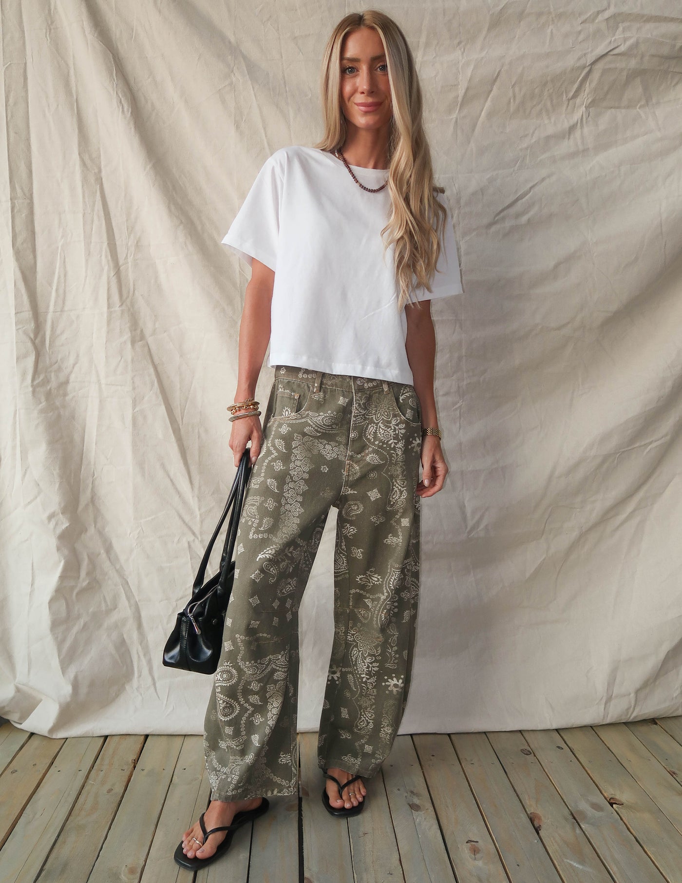 Paisley Printed Barrel Jeans