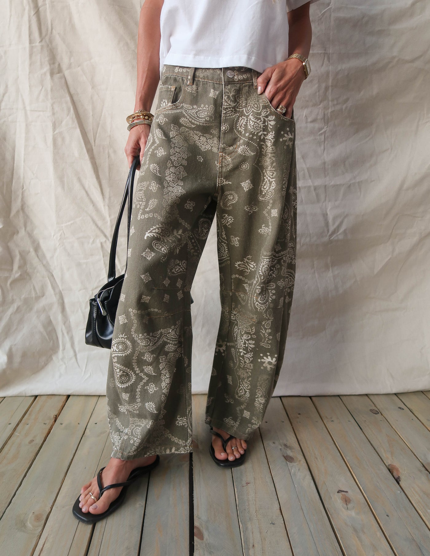 Paisley Printed Barrel Jeans