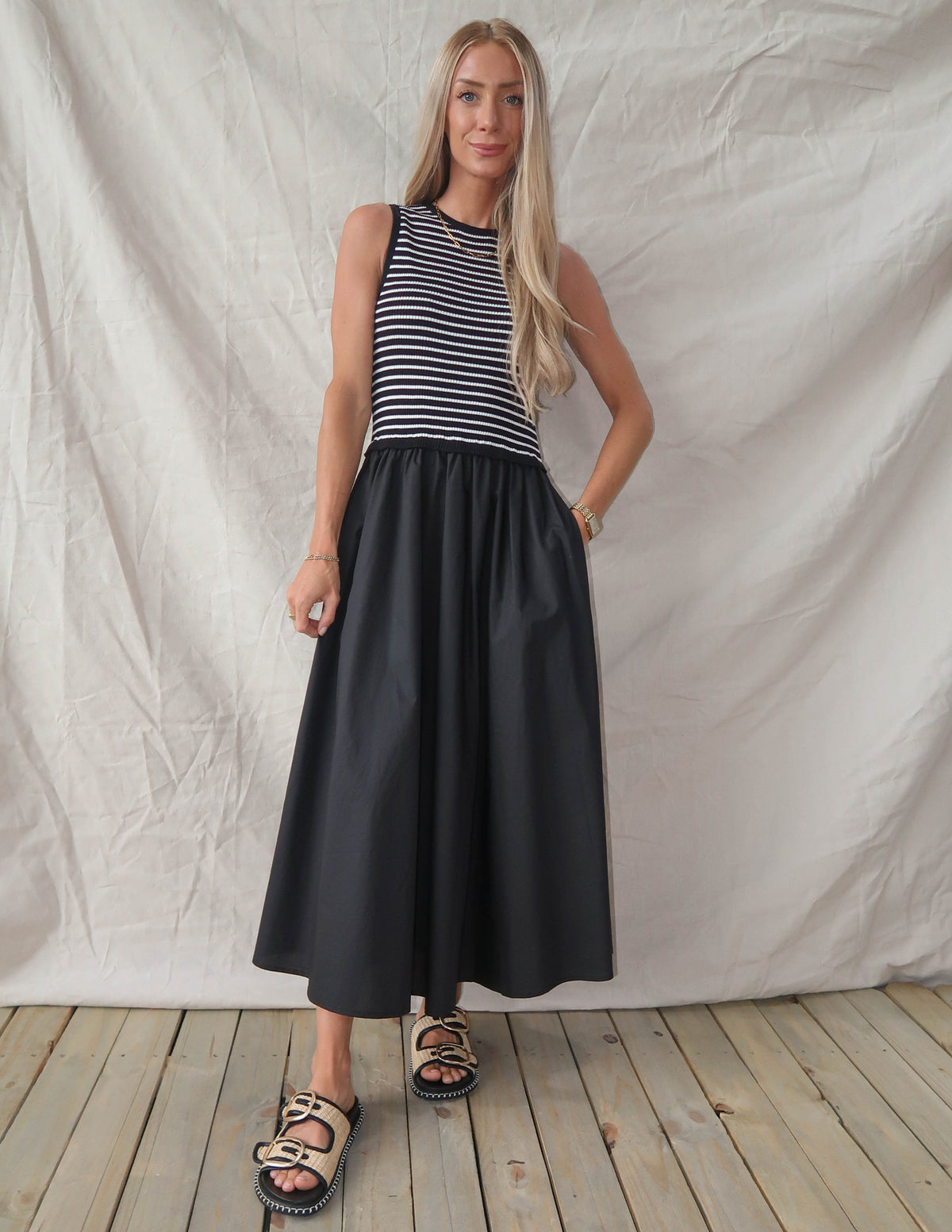 Elara Striped Midi Dress