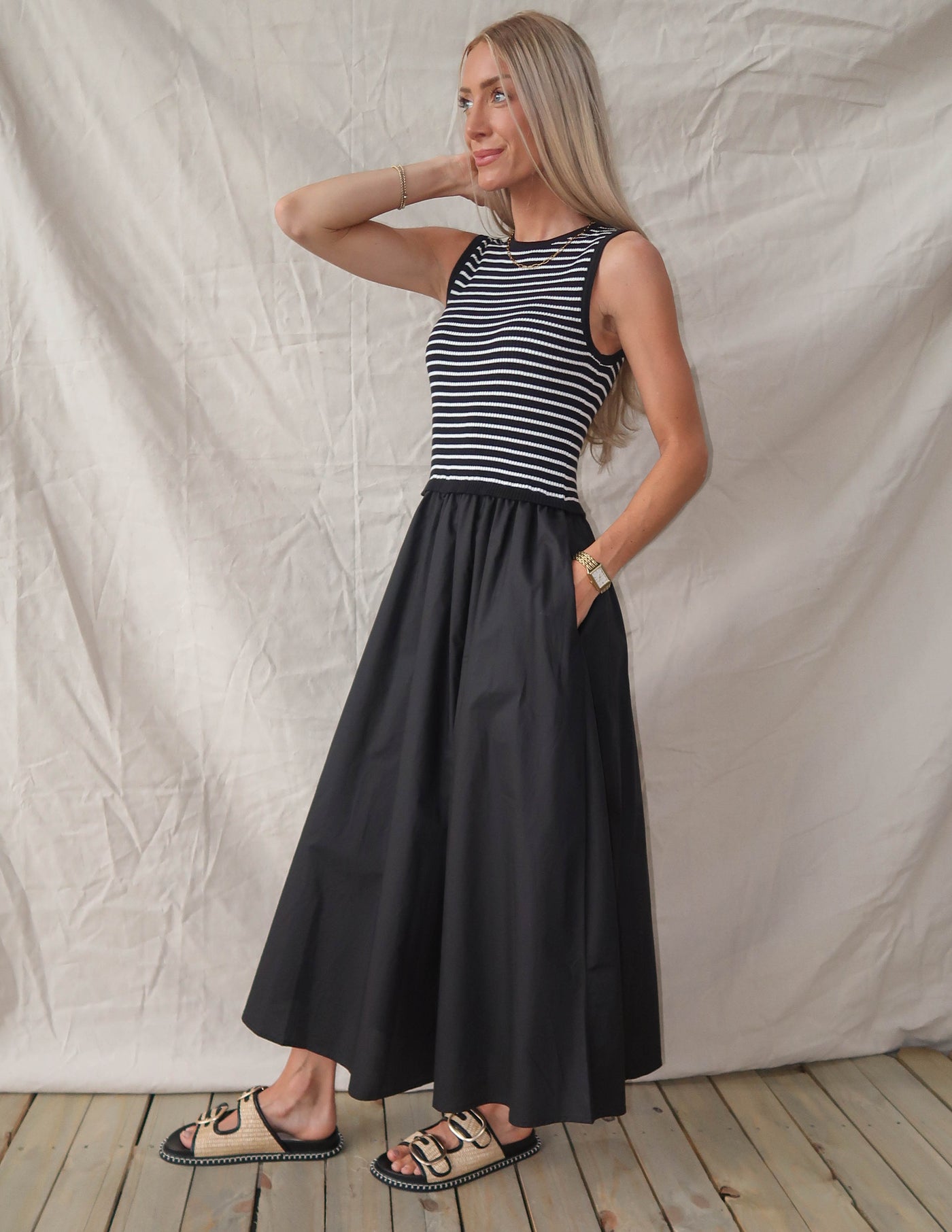 Elara Striped Midi Dress