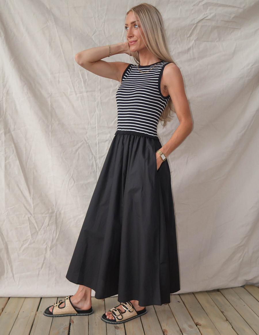 Elara Striped Midi Dress