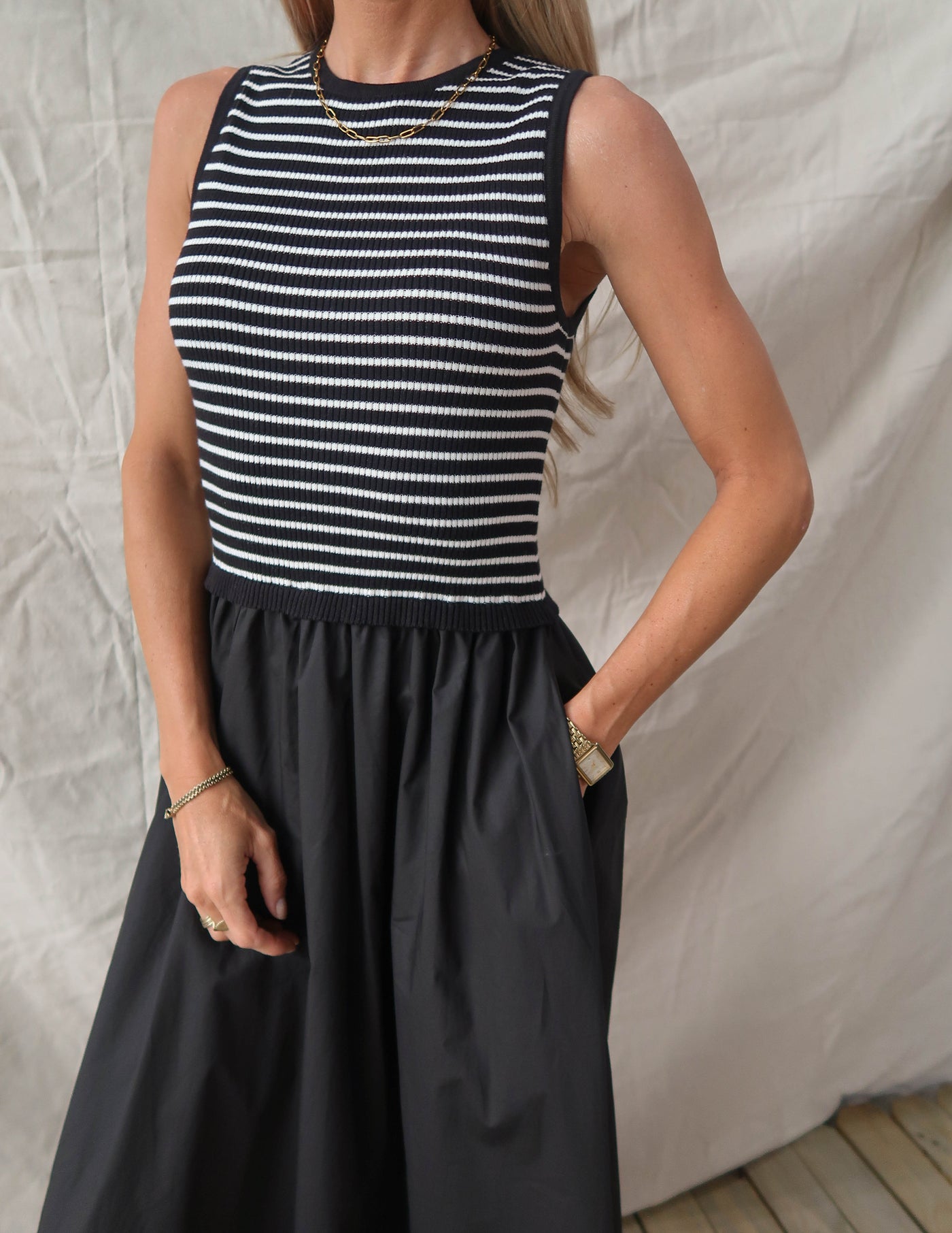 Elara Striped Midi Dress