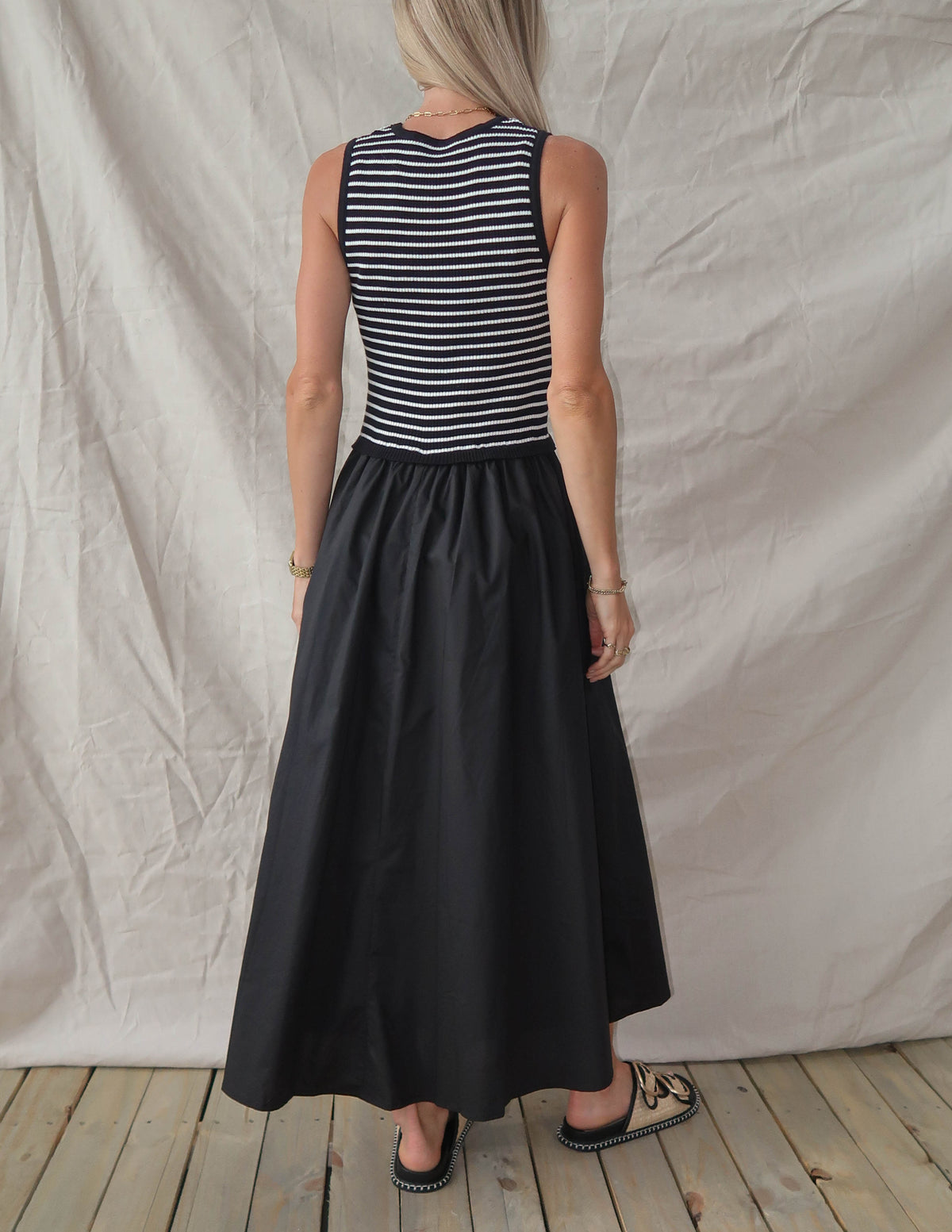 Elara Striped Midi Dress