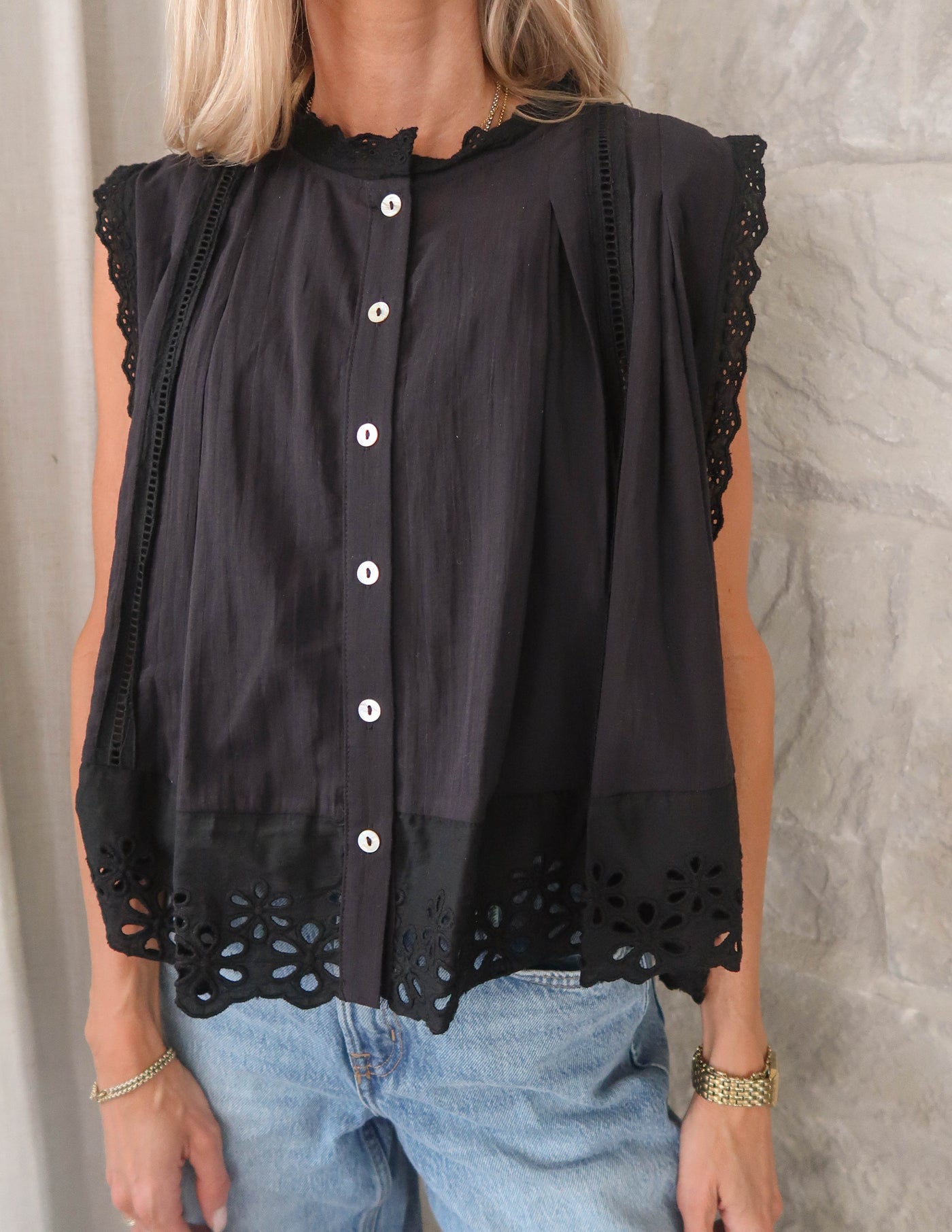 Colette Ruffle Eyelet Top